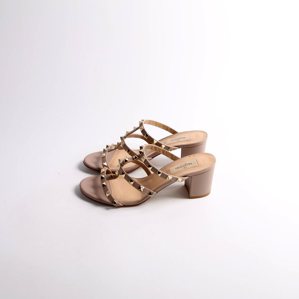 Rockstud Block Heels Size 38.5 Nude