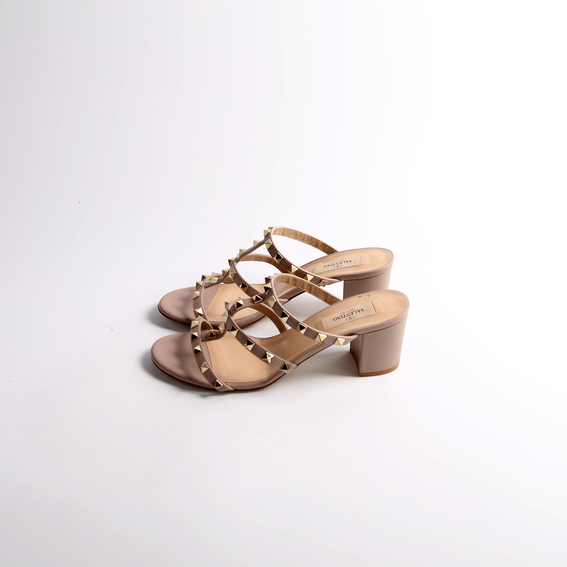 Rockstud Block Heels Size 38.5 Nude