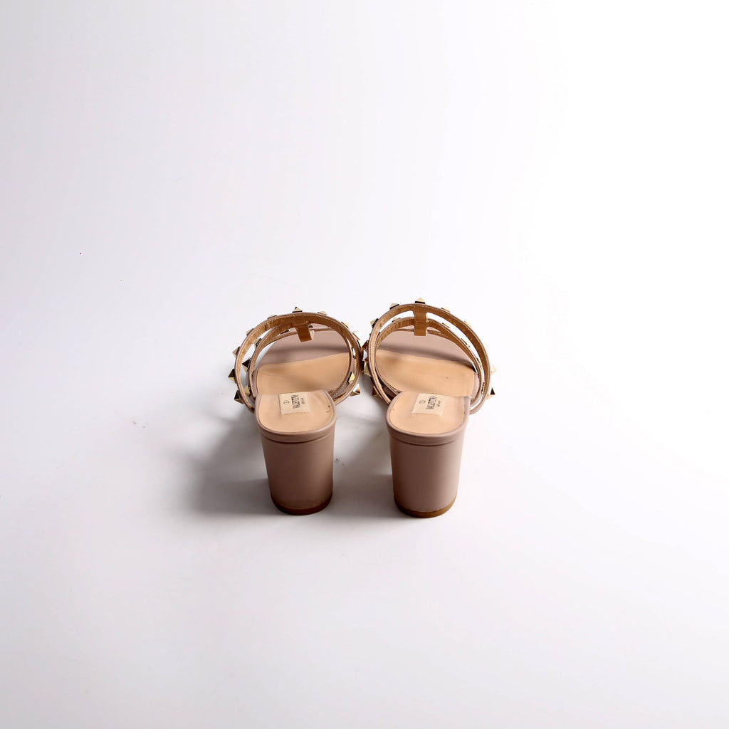 Rockstud Block Heels Size 38.5 Nude