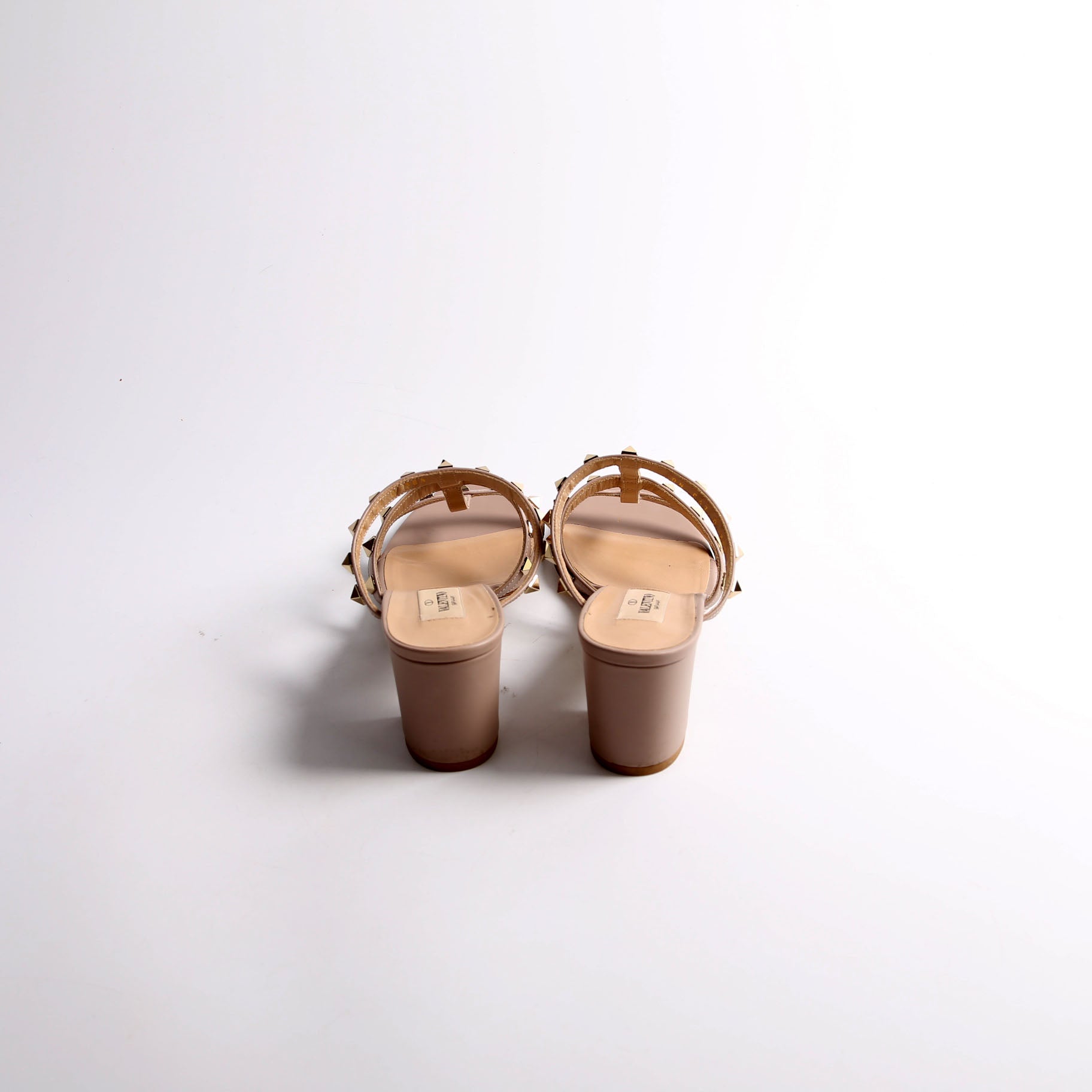 Rockstud Block Heels Size 38.5 Nude