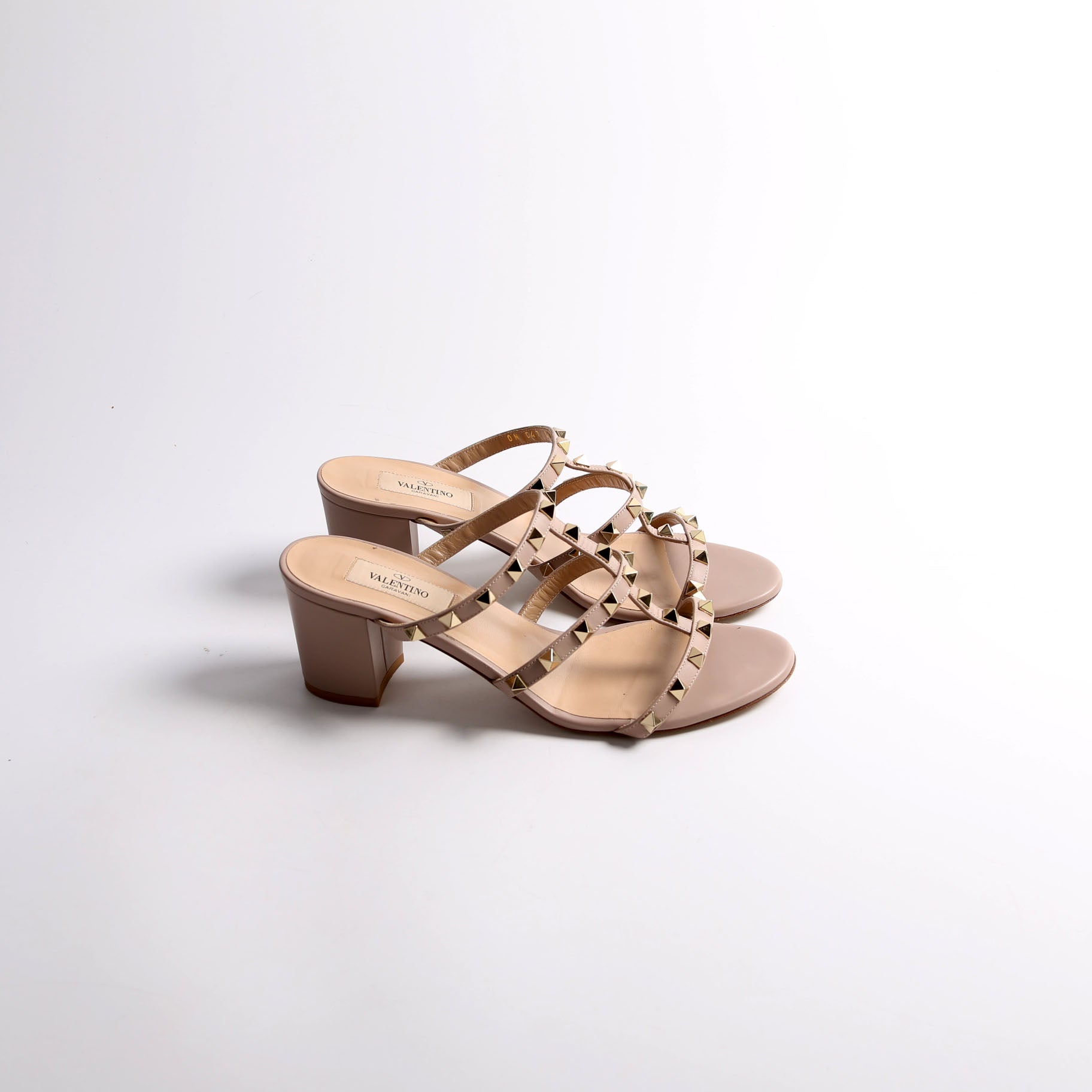 Rockstud Block Heels Size 38.5 Nude