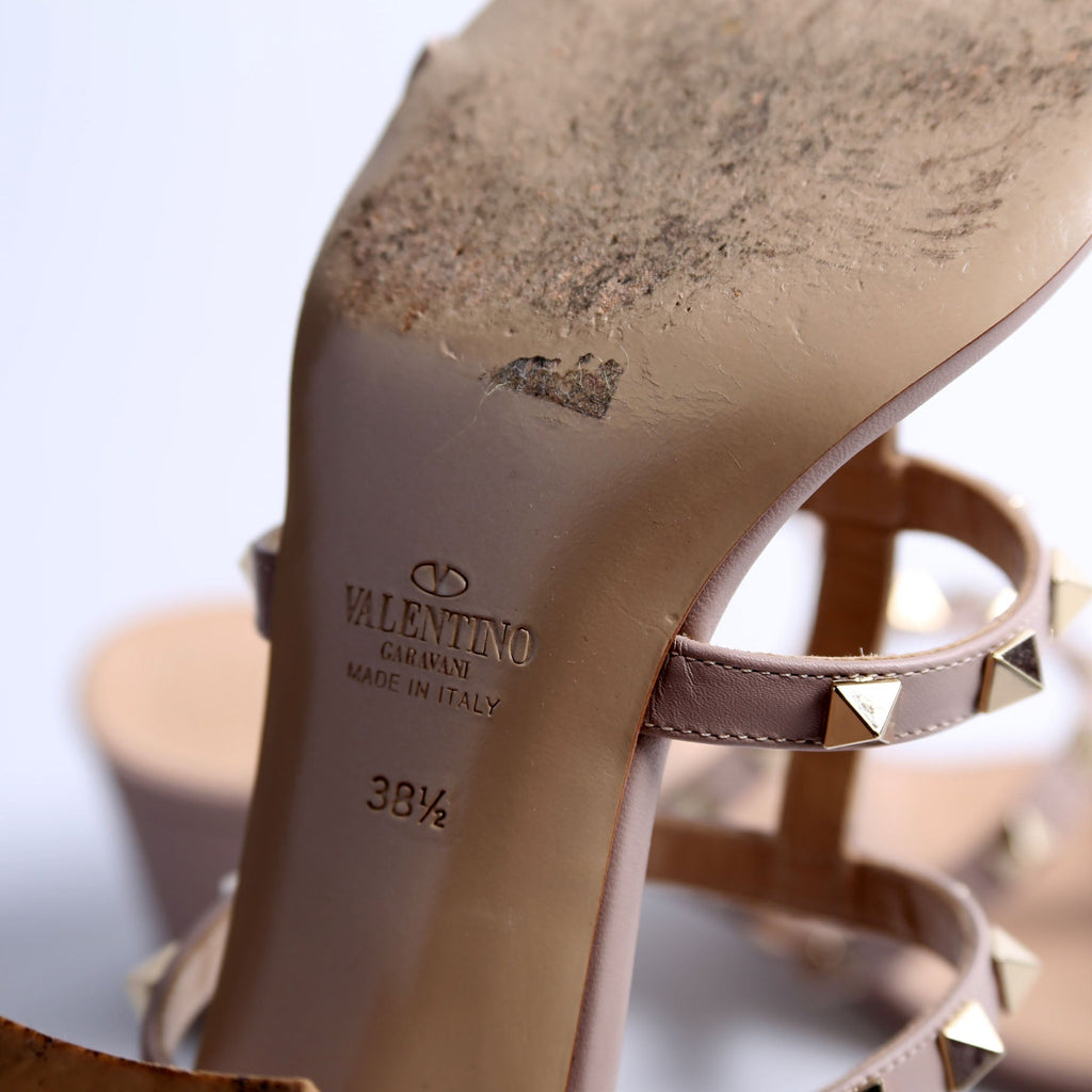 Rockstud Block Heels Size 38.5 Nude