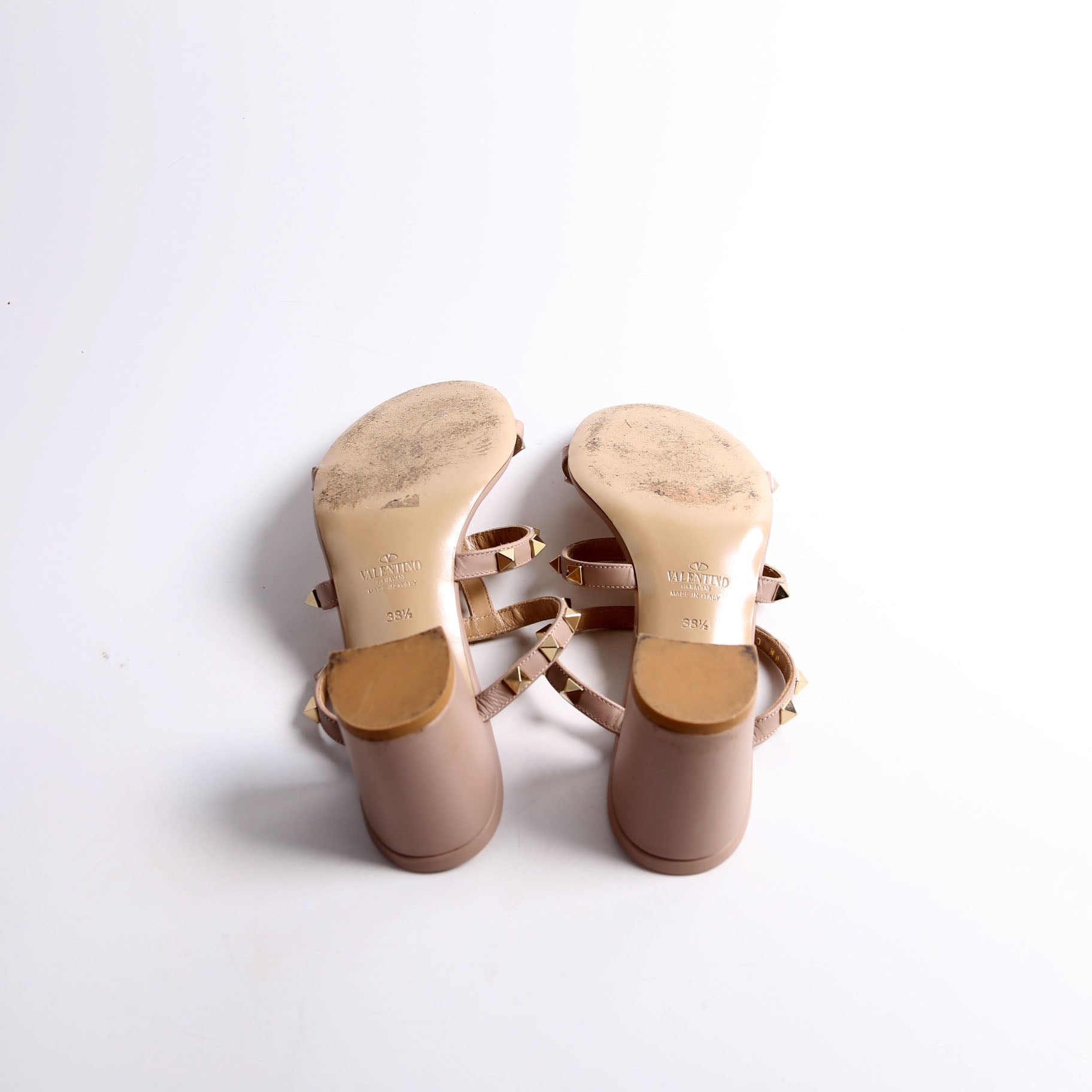 Rockstud Block Heels Size 38.5 Nude