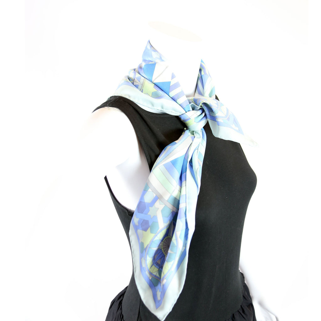 Rose De Compas Silk 70 Scarf Blue/Multicolor