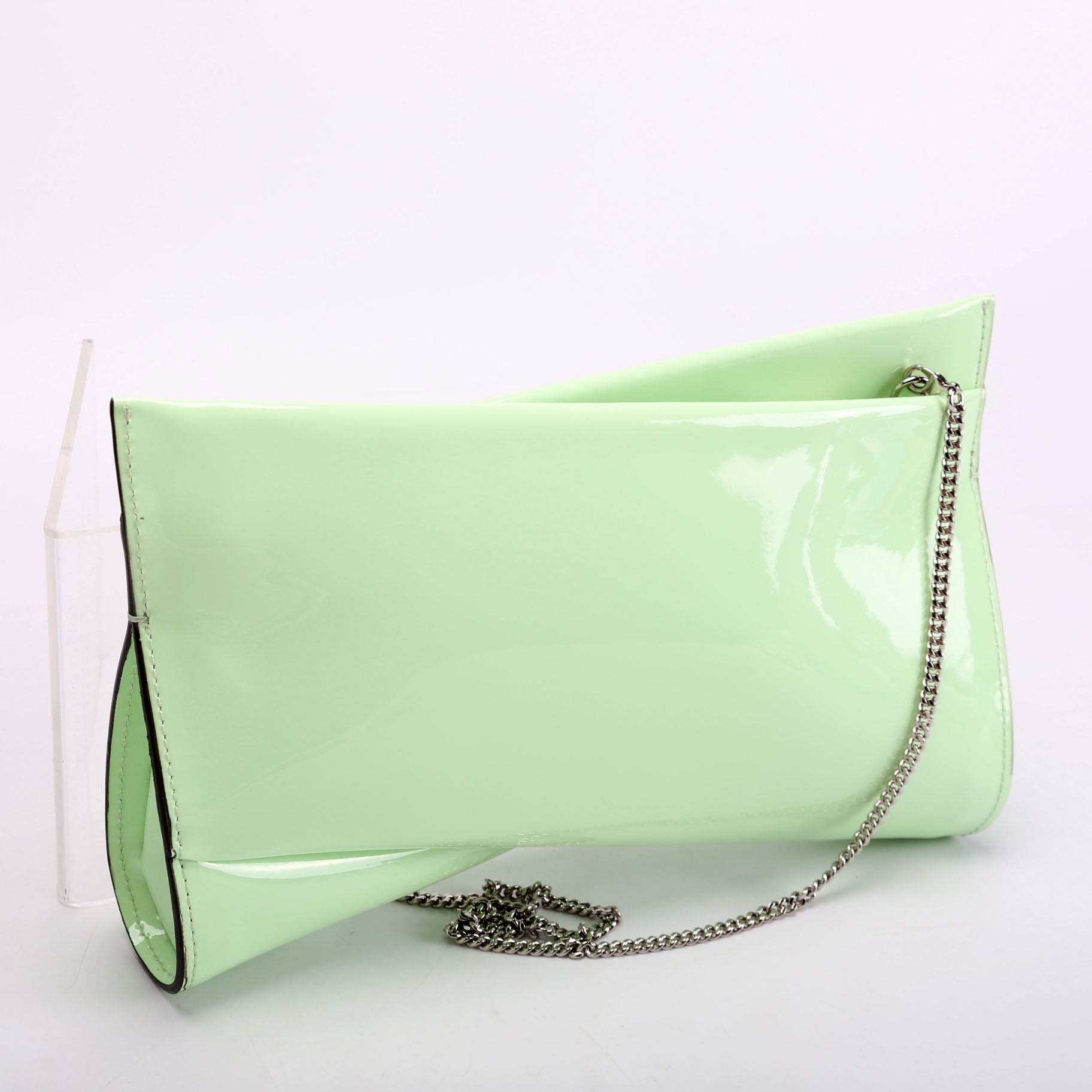 Loubitwist Patent Zip Chain Clutch Green