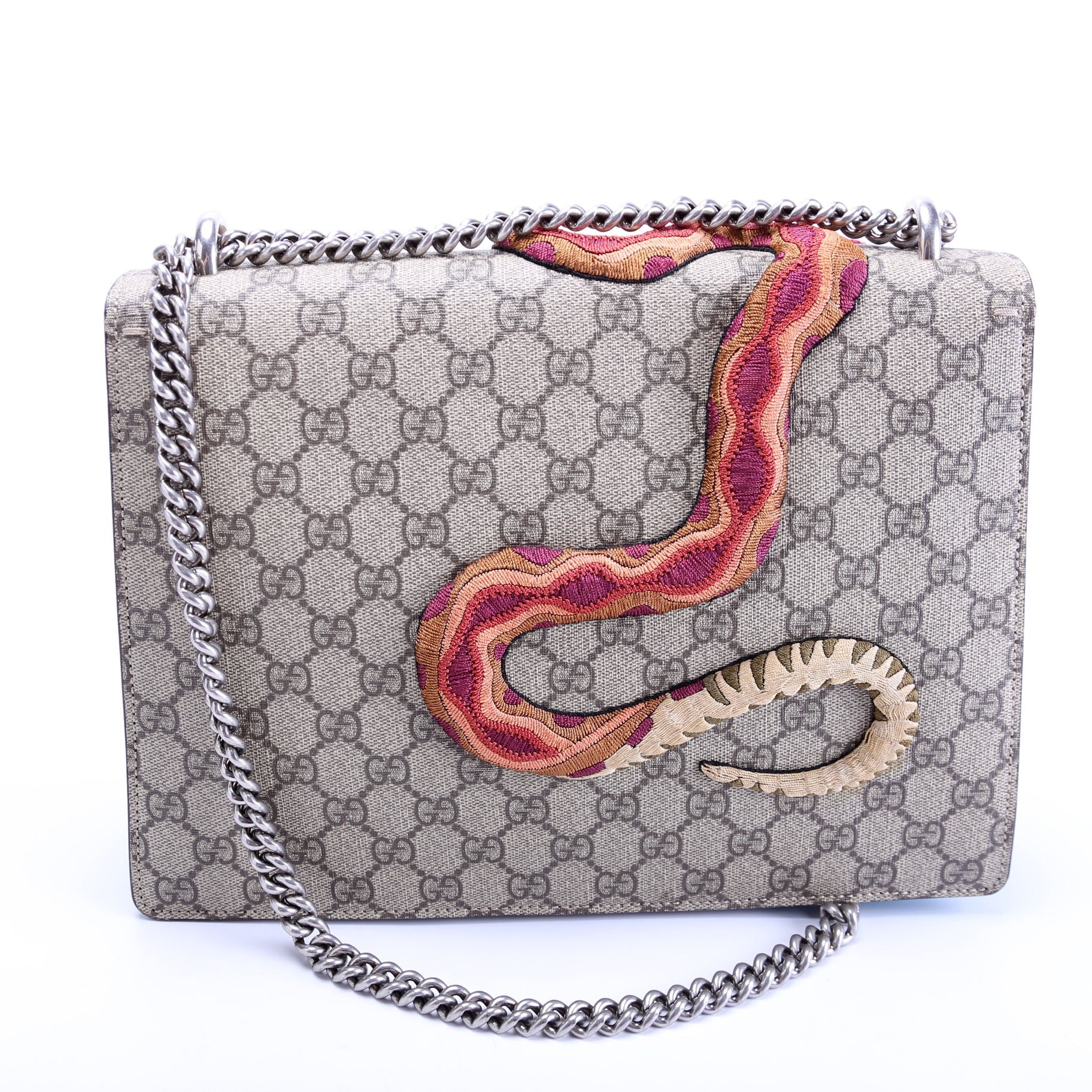 Gucci 400235 Dionysus Bee Snake Embellished Shoulder Medium Beige/Blue