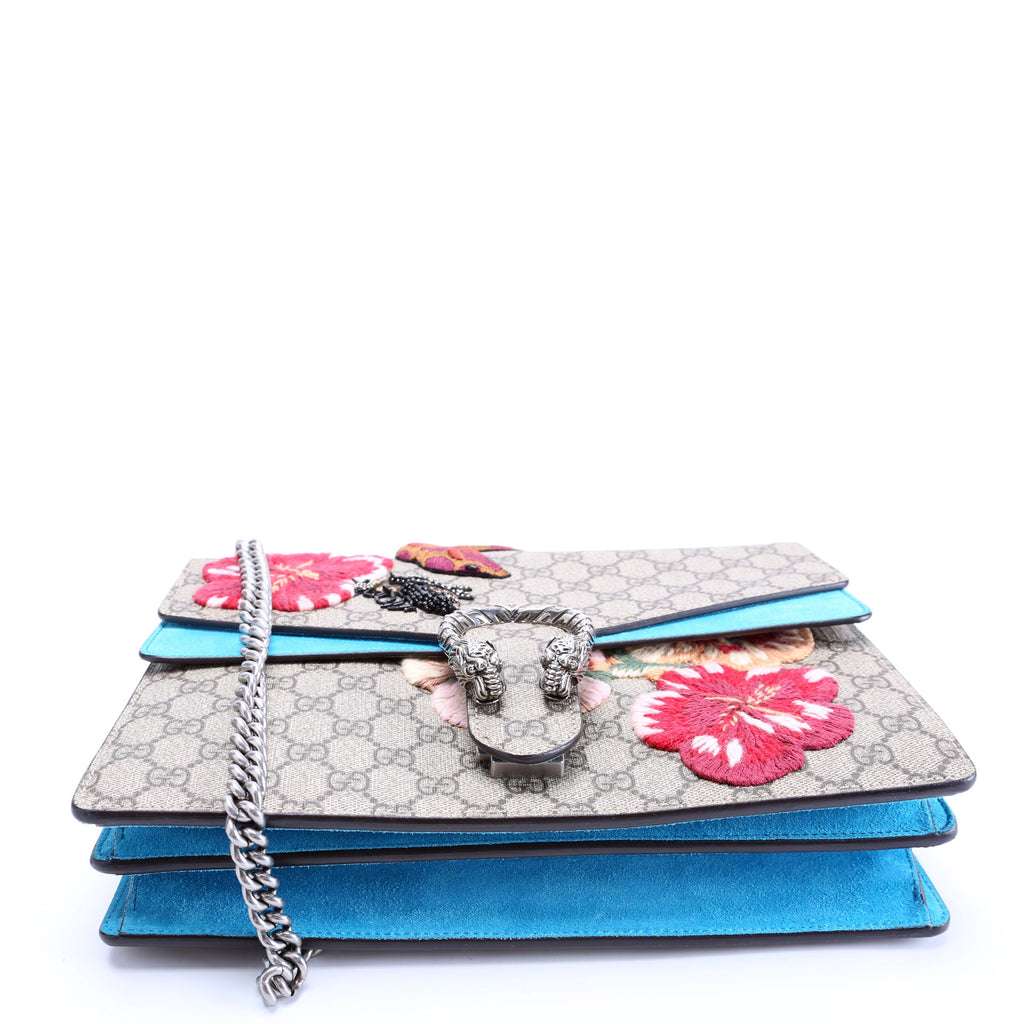 Gucci 400235 Dionysus Bee Snake Embellished Shoulder Medium Beige/Blue