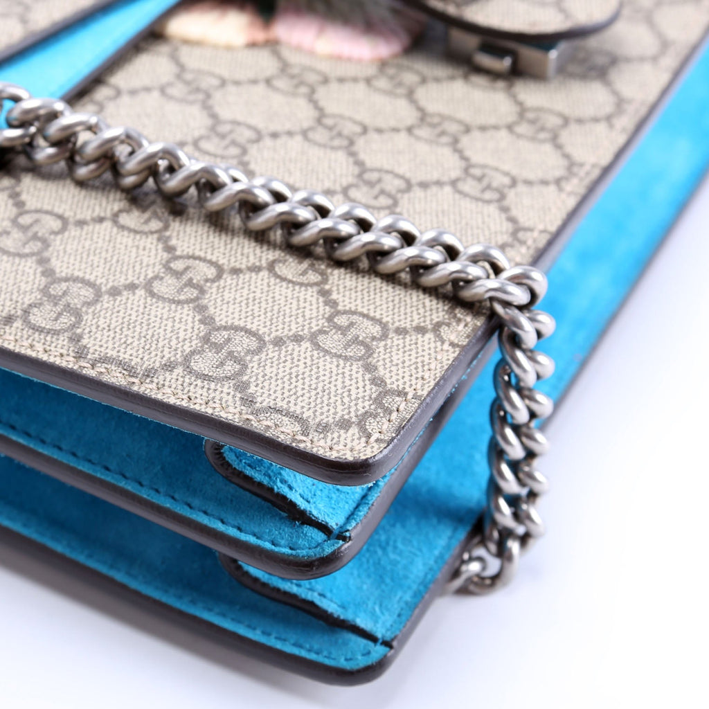 Gucci 400235 Dionysus Bee Snake Embellished Shoulder Medium Beige/Blue
