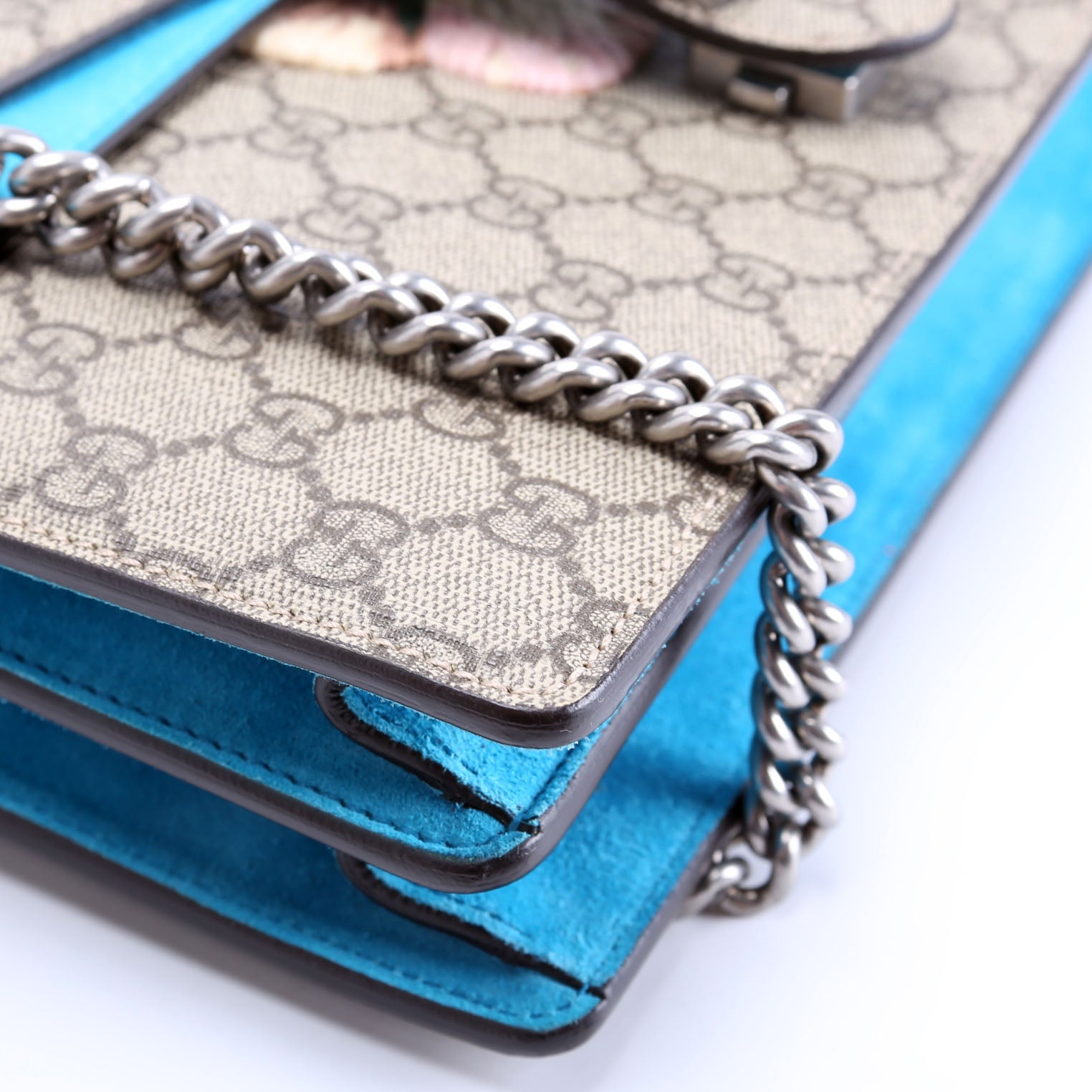 Gucci 400235 Dionysus Bee Snake Embellished Shoulder Medium Beige/Blue