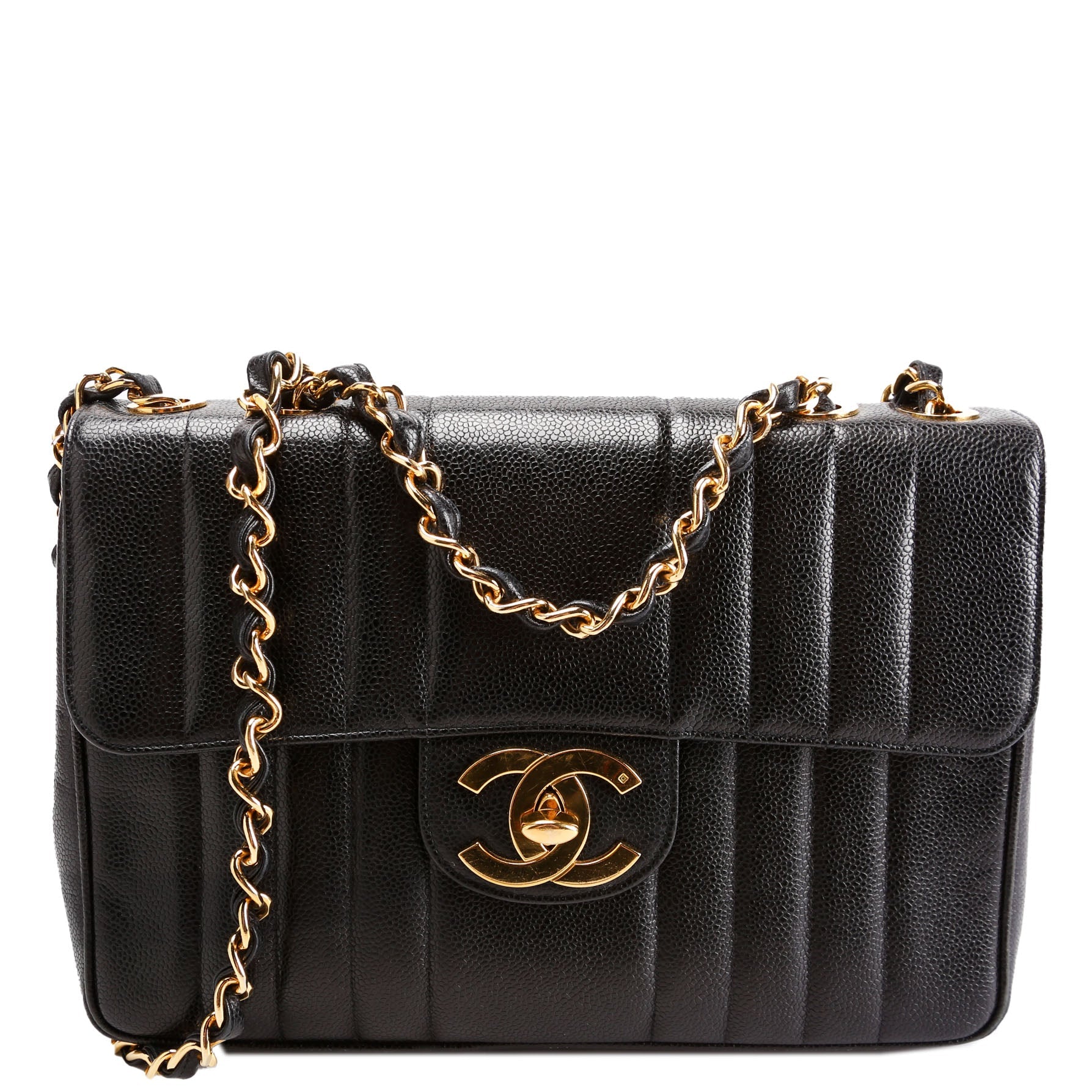 Flap Bag Vertical Quilted Caviar Jumbo 27M Black