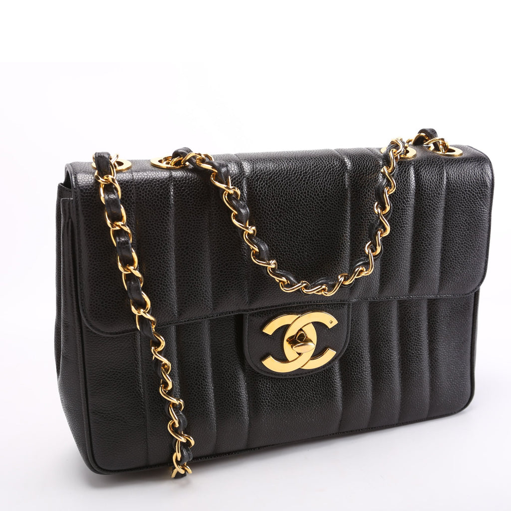 Flap Bag Vertical Quilted Caviar Jumbo 27M Black