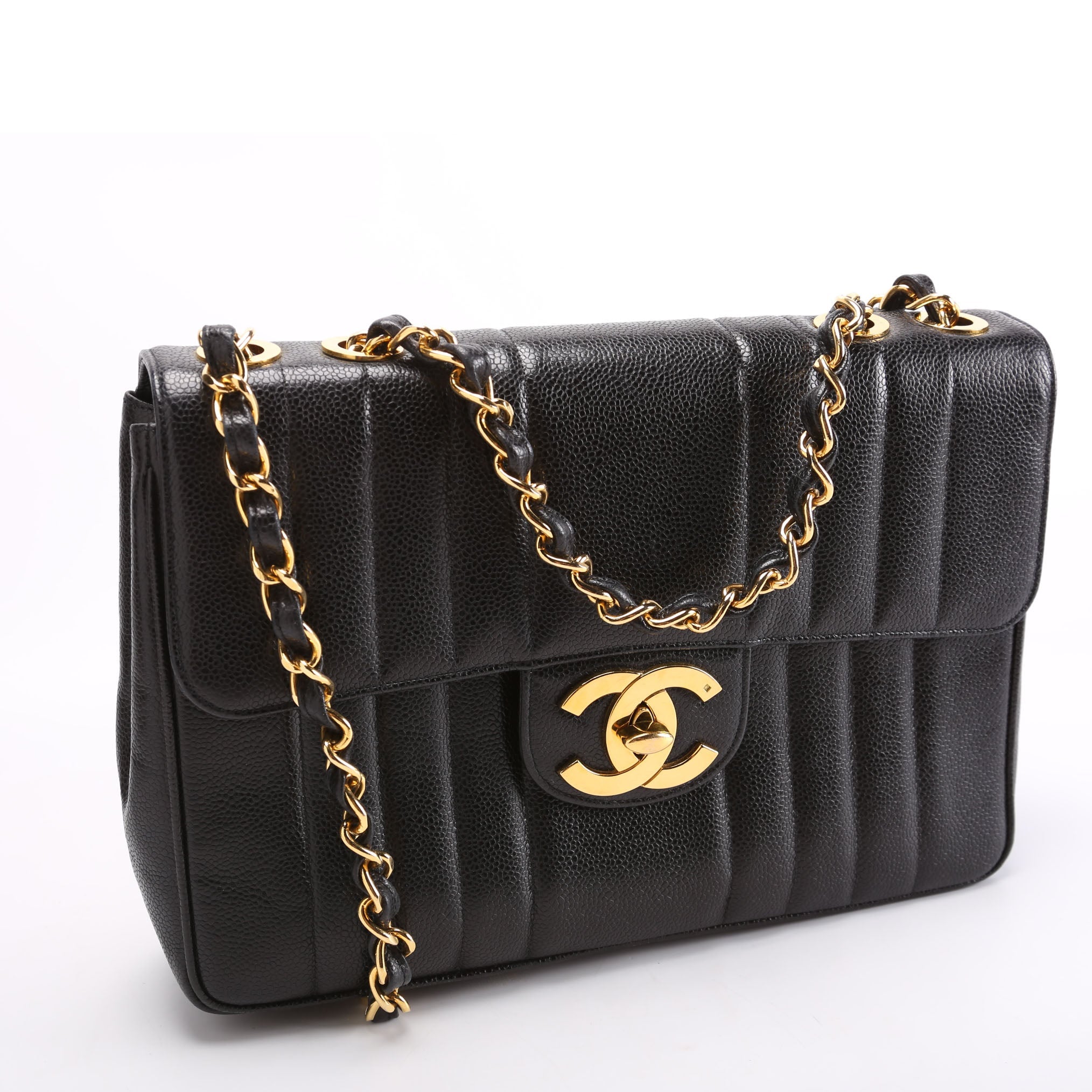 Flap Bag Vertical Quilted Caviar Jumbo 27M Black