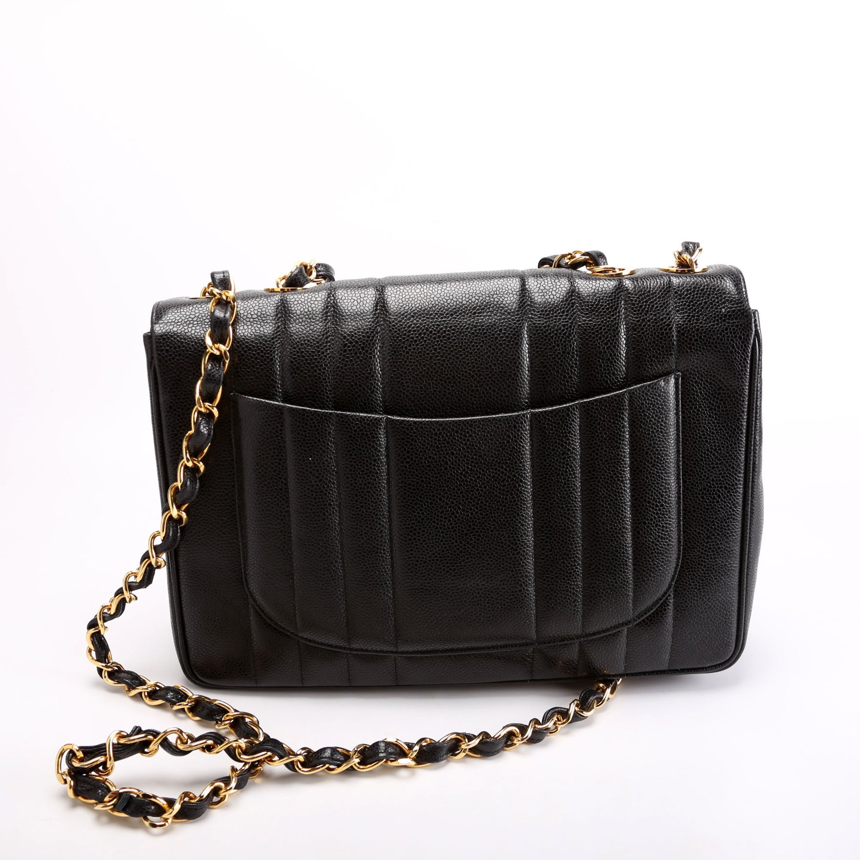 Flap Bag Vertical Quilted Caviar Jumbo 27M Black