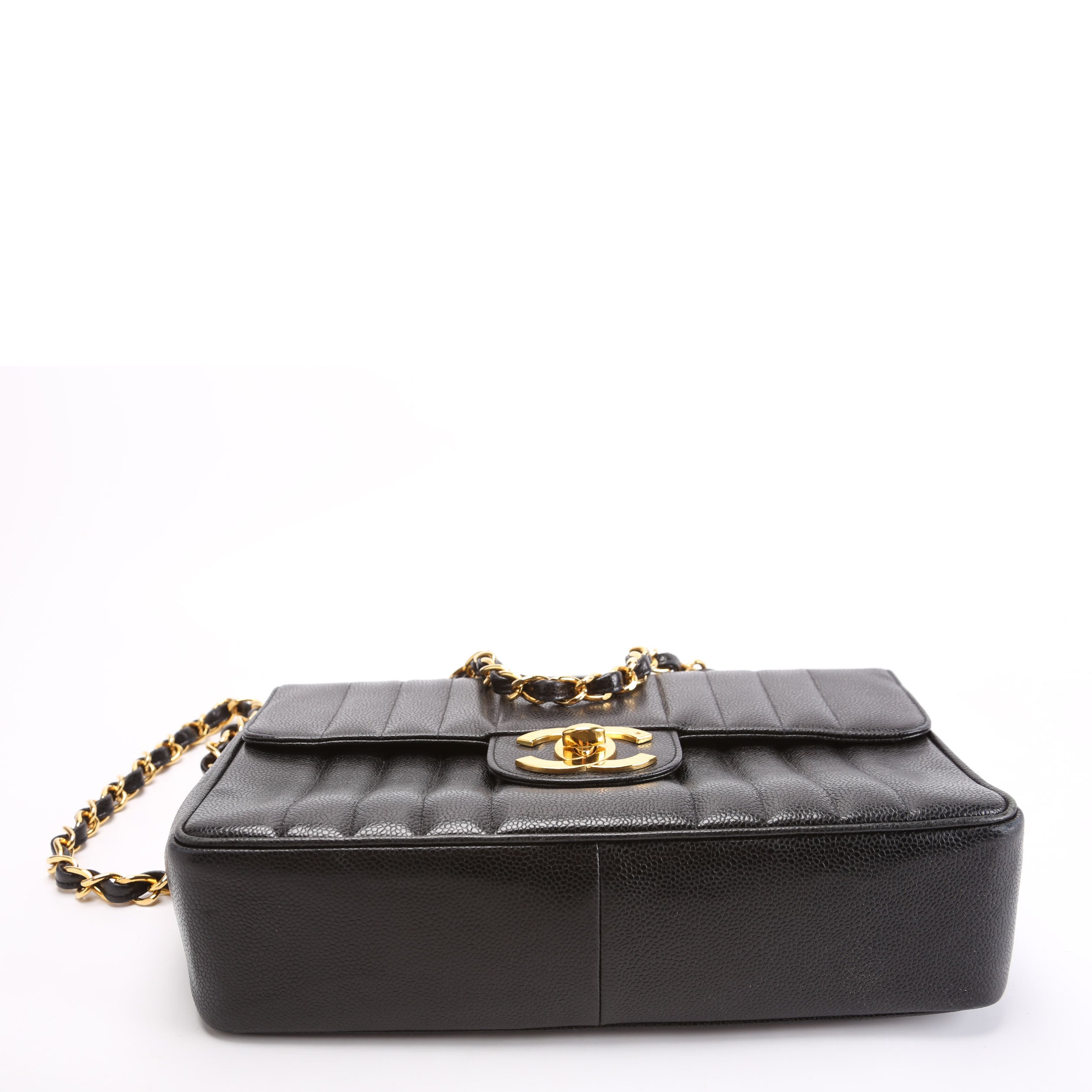 Flap Bag Vertical Quilted Caviar Jumbo 27M Black