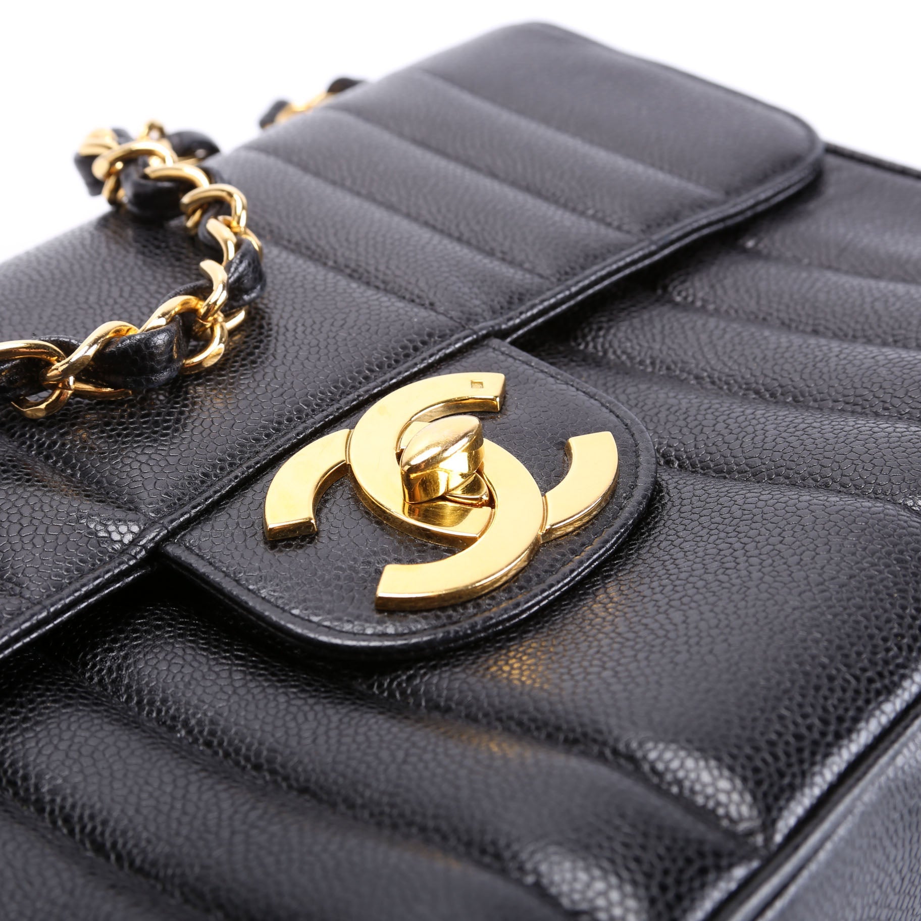 Flap Bag Vertical Quilted Caviar Jumbo 27M Black