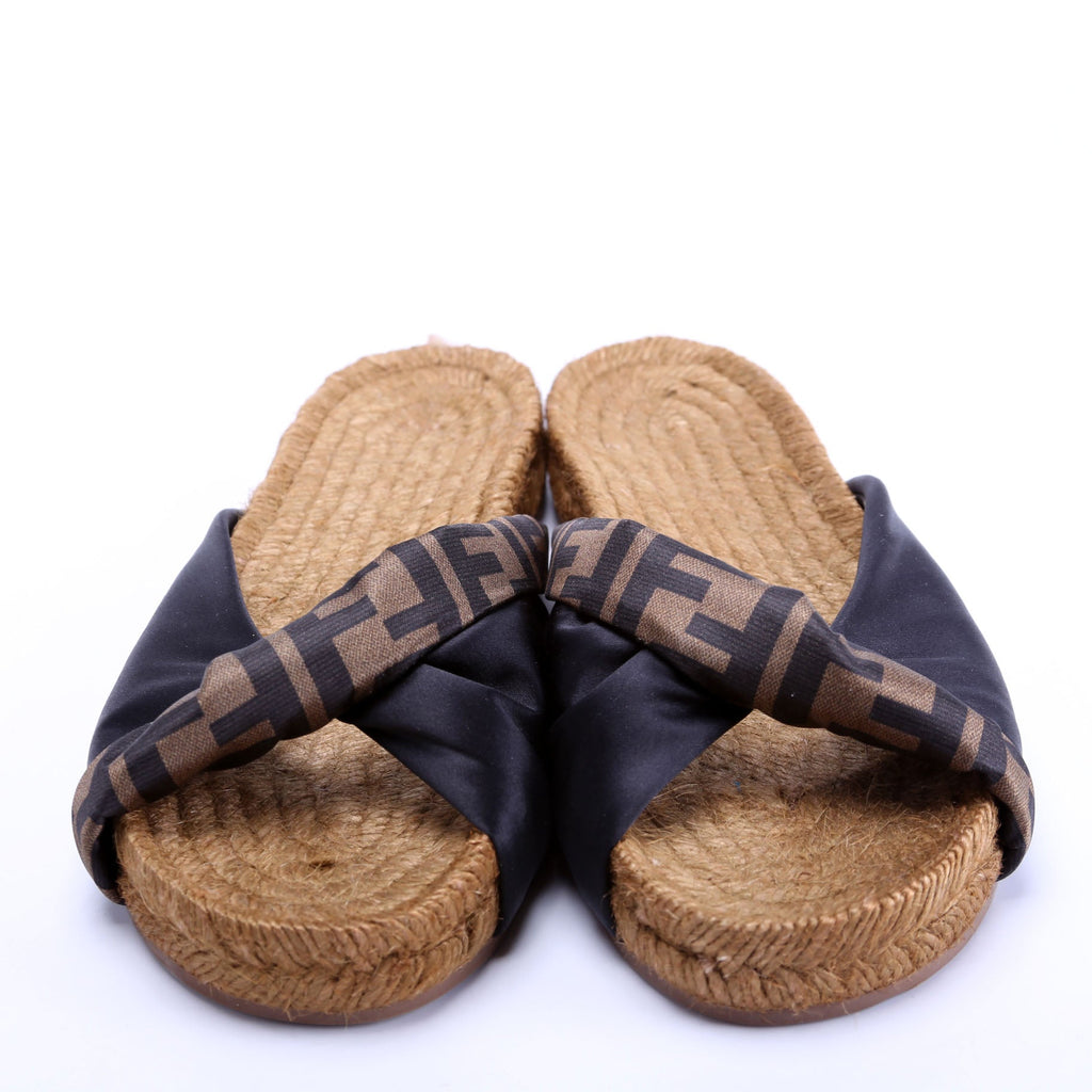 Satin FF Twist Espadrille Slide Size 37 Brown/Black