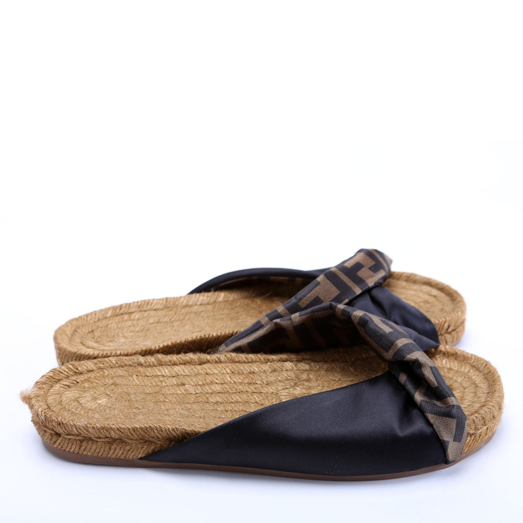 Satin FF Twist Espadrille Slide Size 37 Brown/Black