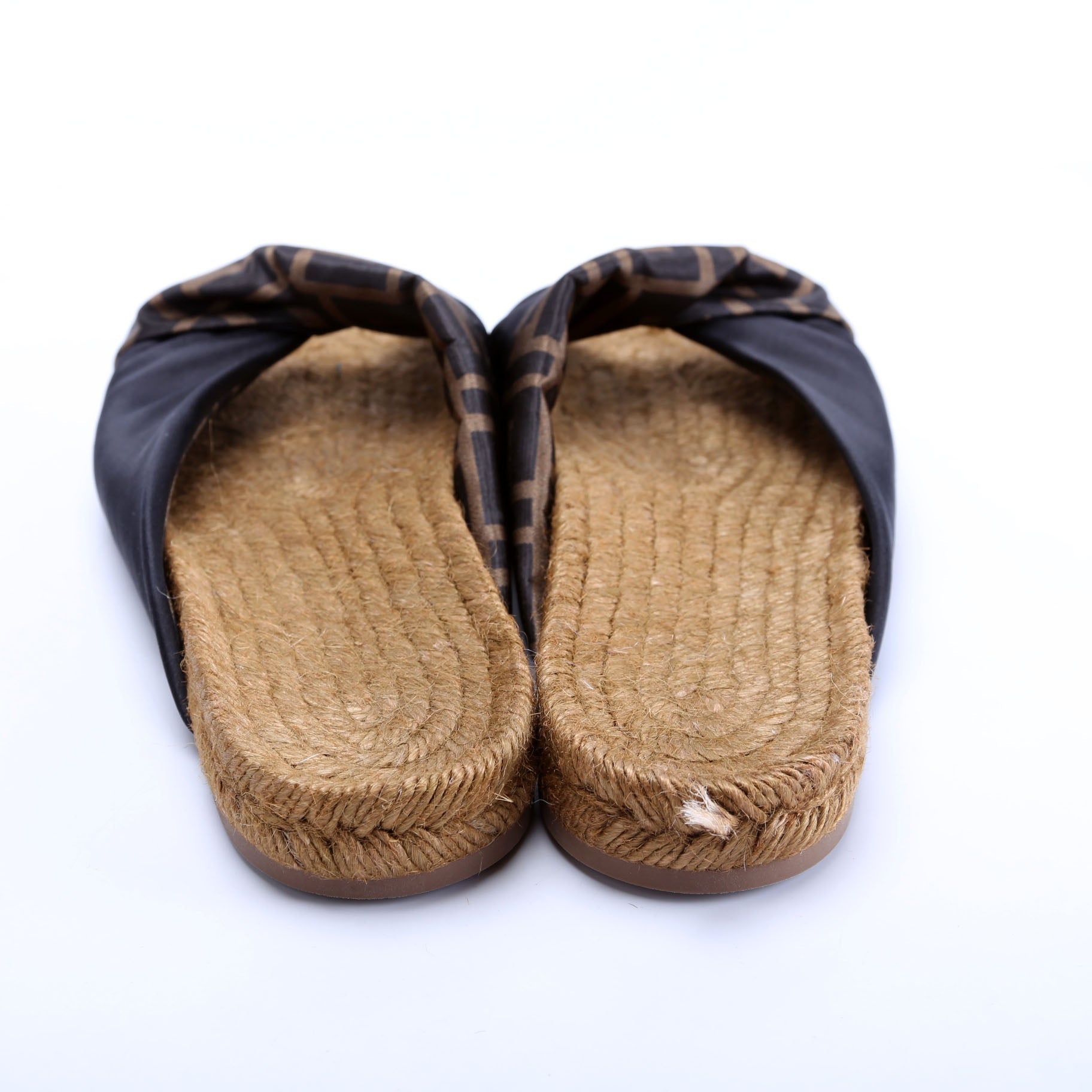 Satin FF Twist Espadrille Slide Size 37 Brown/Black