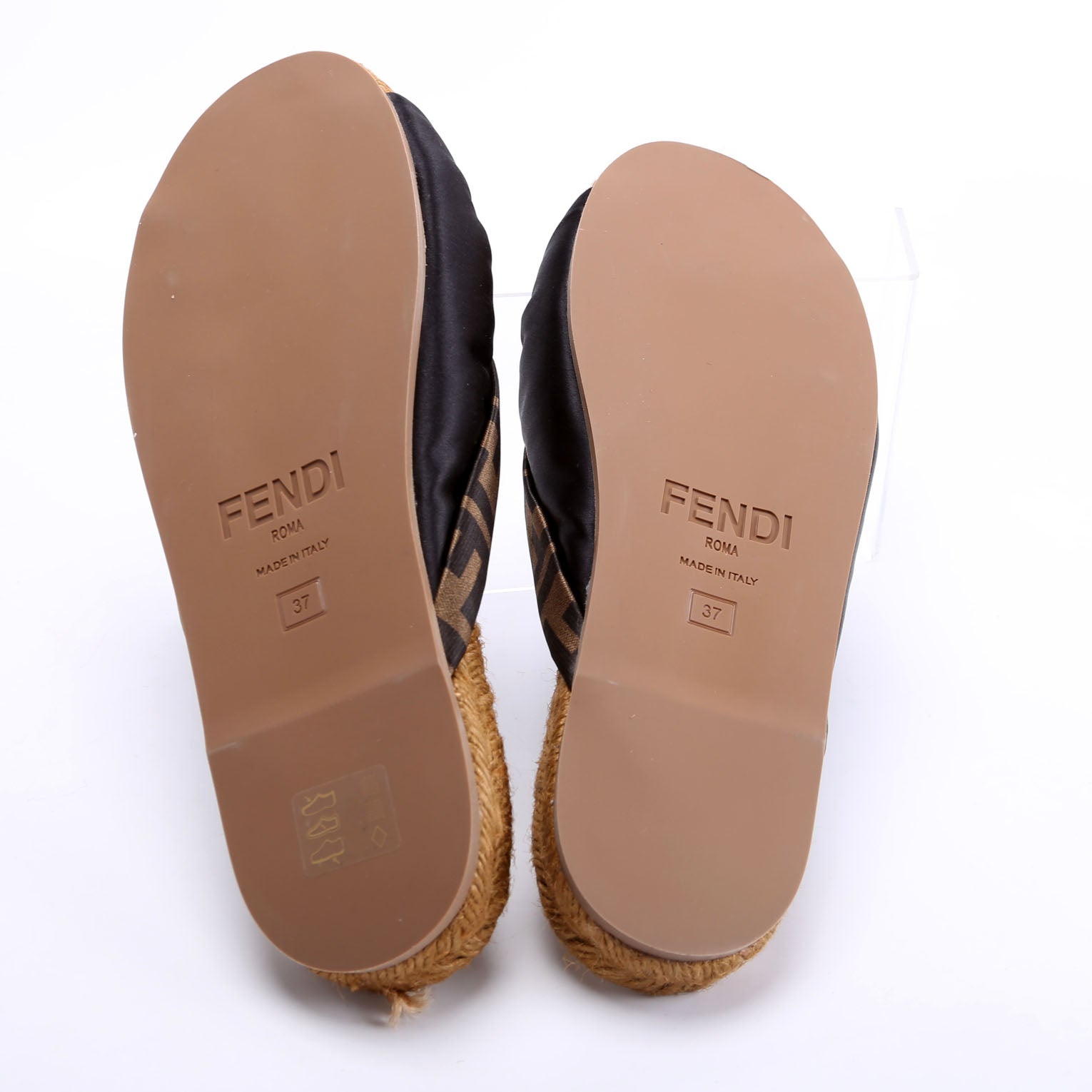 Satin FF Twist Espadrille Slide Size 37 Brown/Black