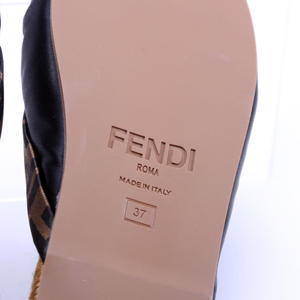 Satin FF Twist Espadrille Slide Size 37 Brown/Black