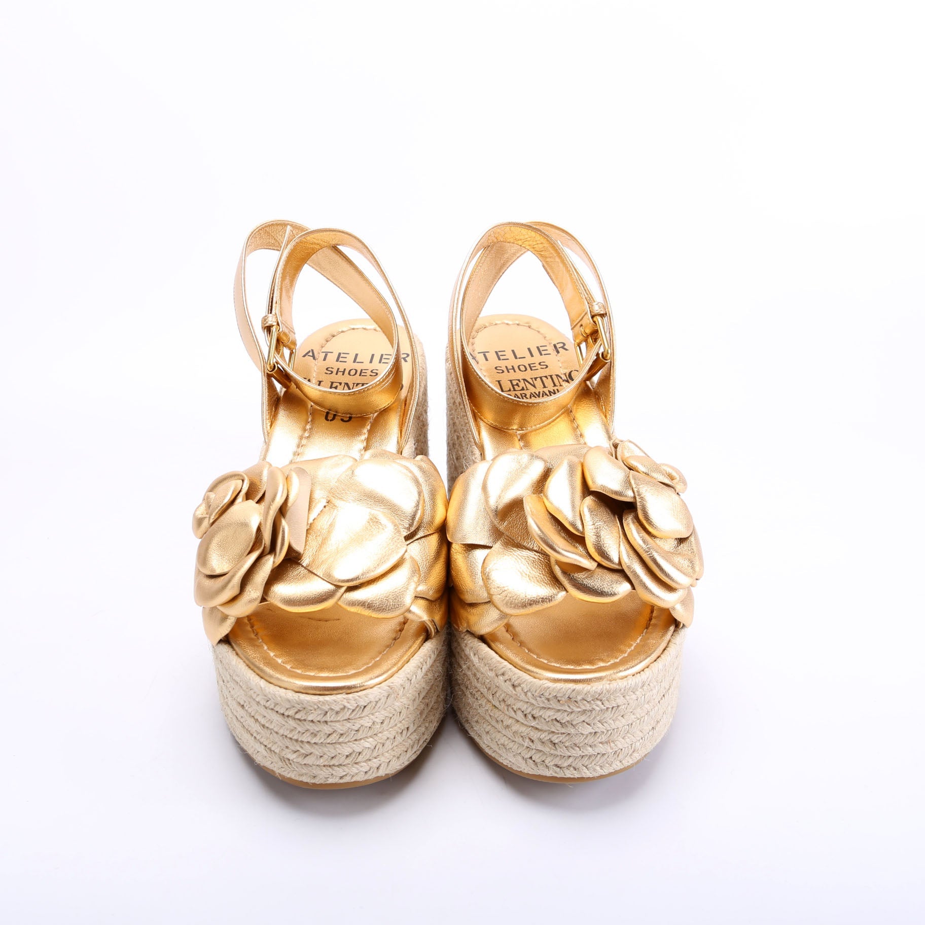 Atelier Flowers Espadrille Sandals Size 38.5 Gold