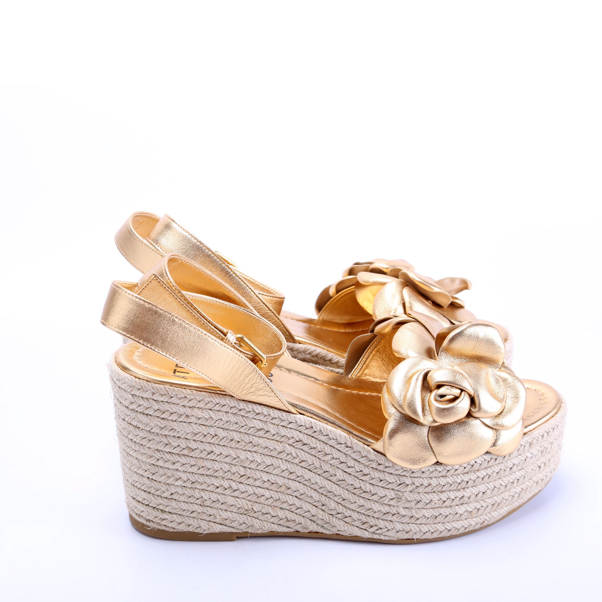 Atelier Flowers Espadrille Sandals Size 38.5 Gold