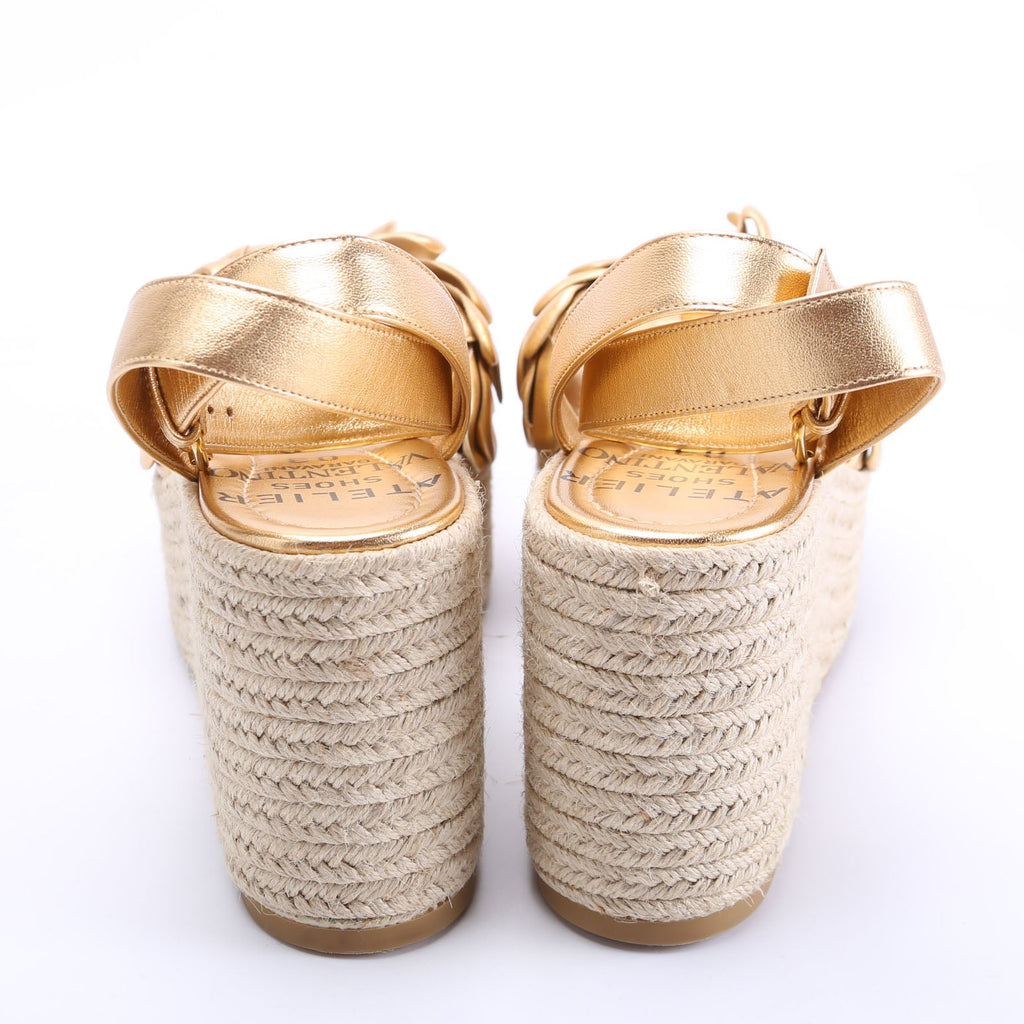 Atelier Flowers Espadrille Sandals Size 38.5 Gold