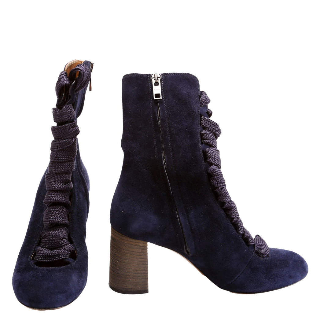 Harper Suede Lace Up Boots Size 37.5 Navy