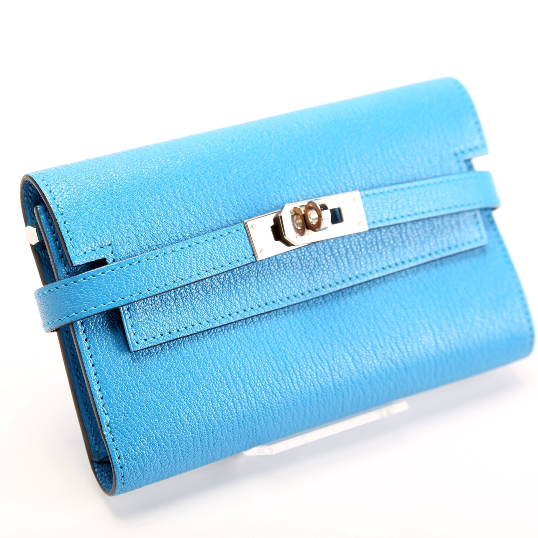 Kelly Medium Wallet Chevre Leather Blue