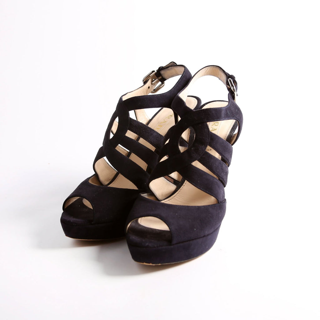 Crisscross Suede Platform Sandal Heels Size 38.5 Navy