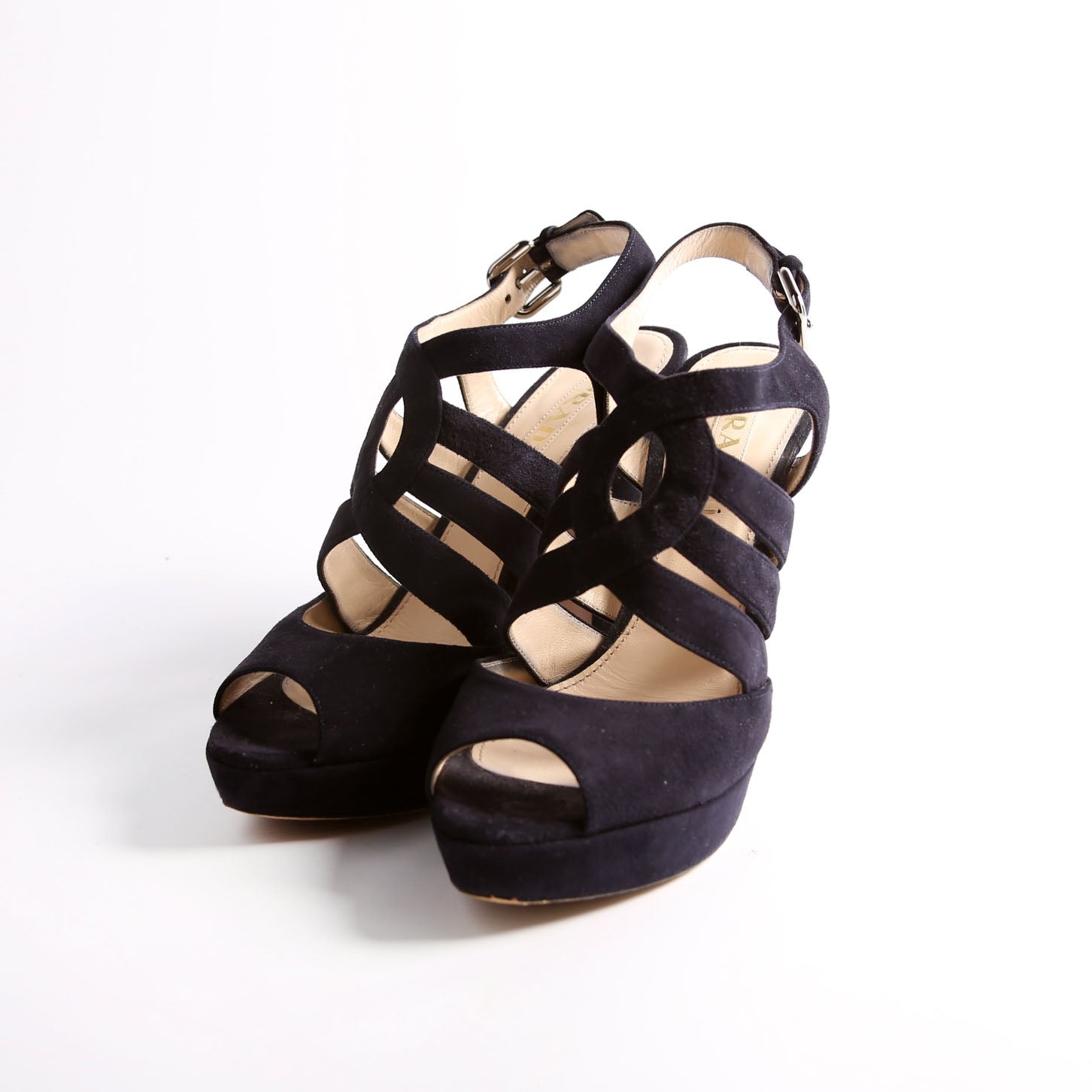 Crisscross Suede Platform Sandal Heels Size 38.5 Navy