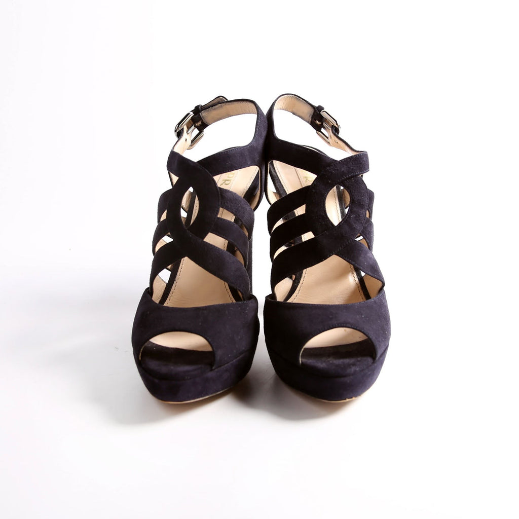 Crisscross Suede Platform Sandal Heels Size 38.5 Navy