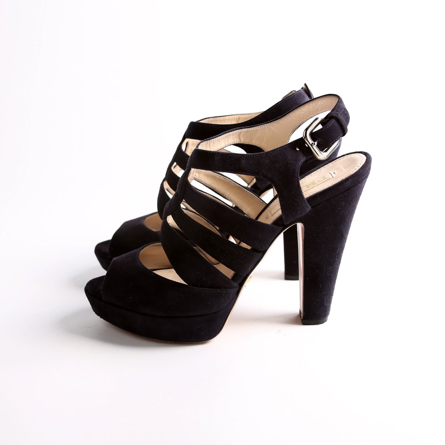 Crisscross Suede Platform Sandal Heels Size 38.5 Navy