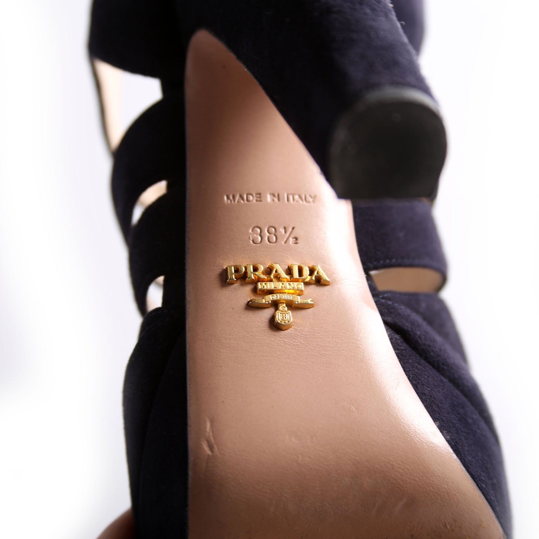 Crisscross Suede Platform Sandal Heels Size 38.5 Navy