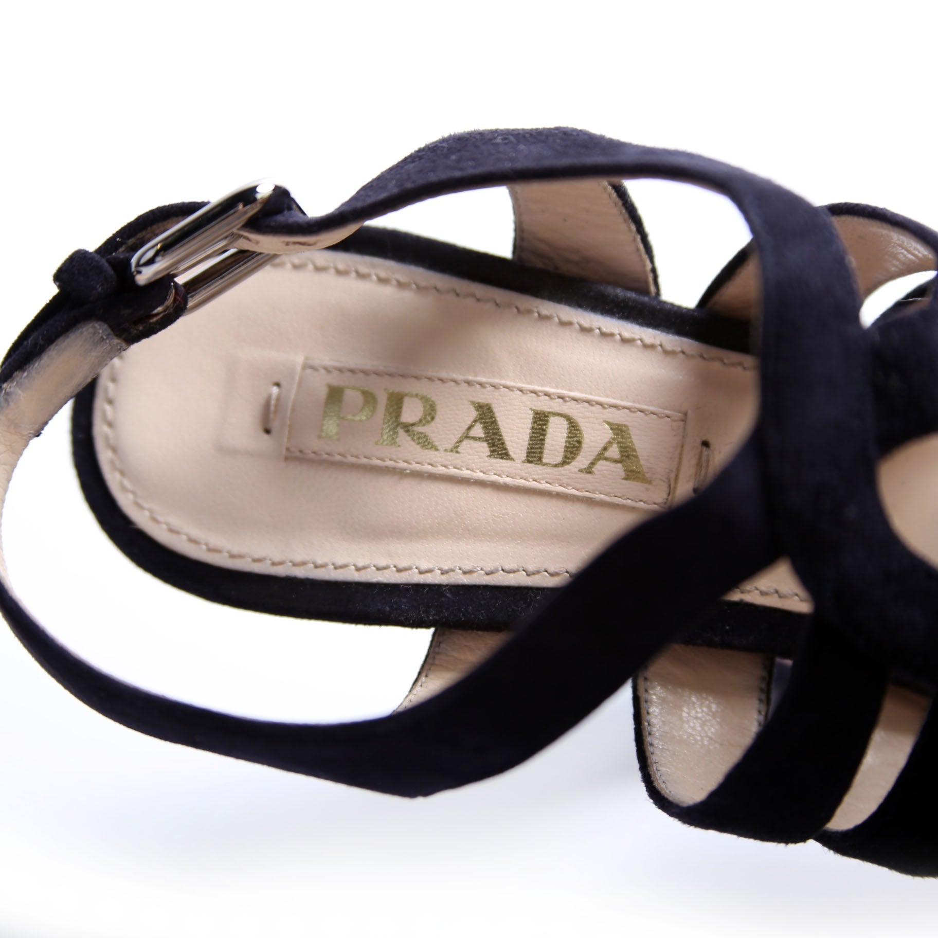 Crisscross Suede Platform Sandal Heels Size 38.5 Navy