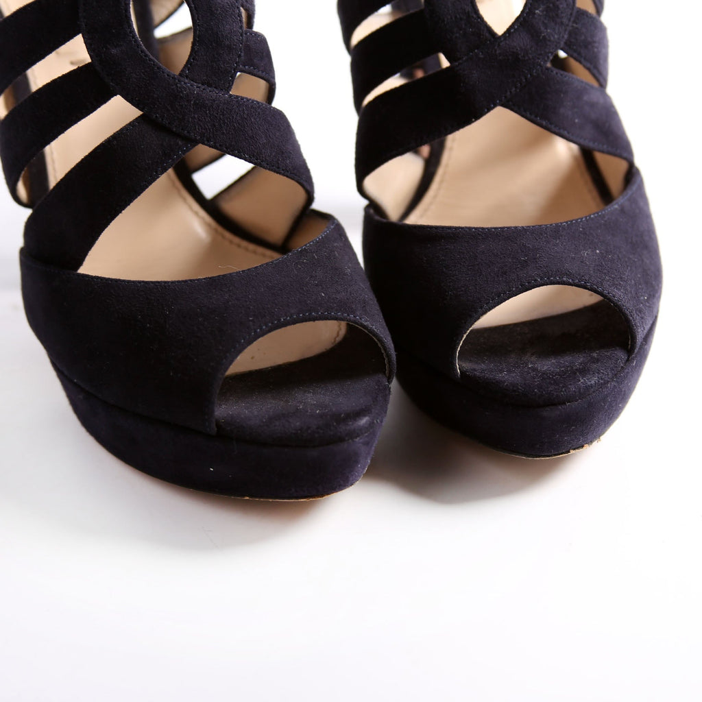 Crisscross Suede Platform Sandal Heels Size 38.5 Navy