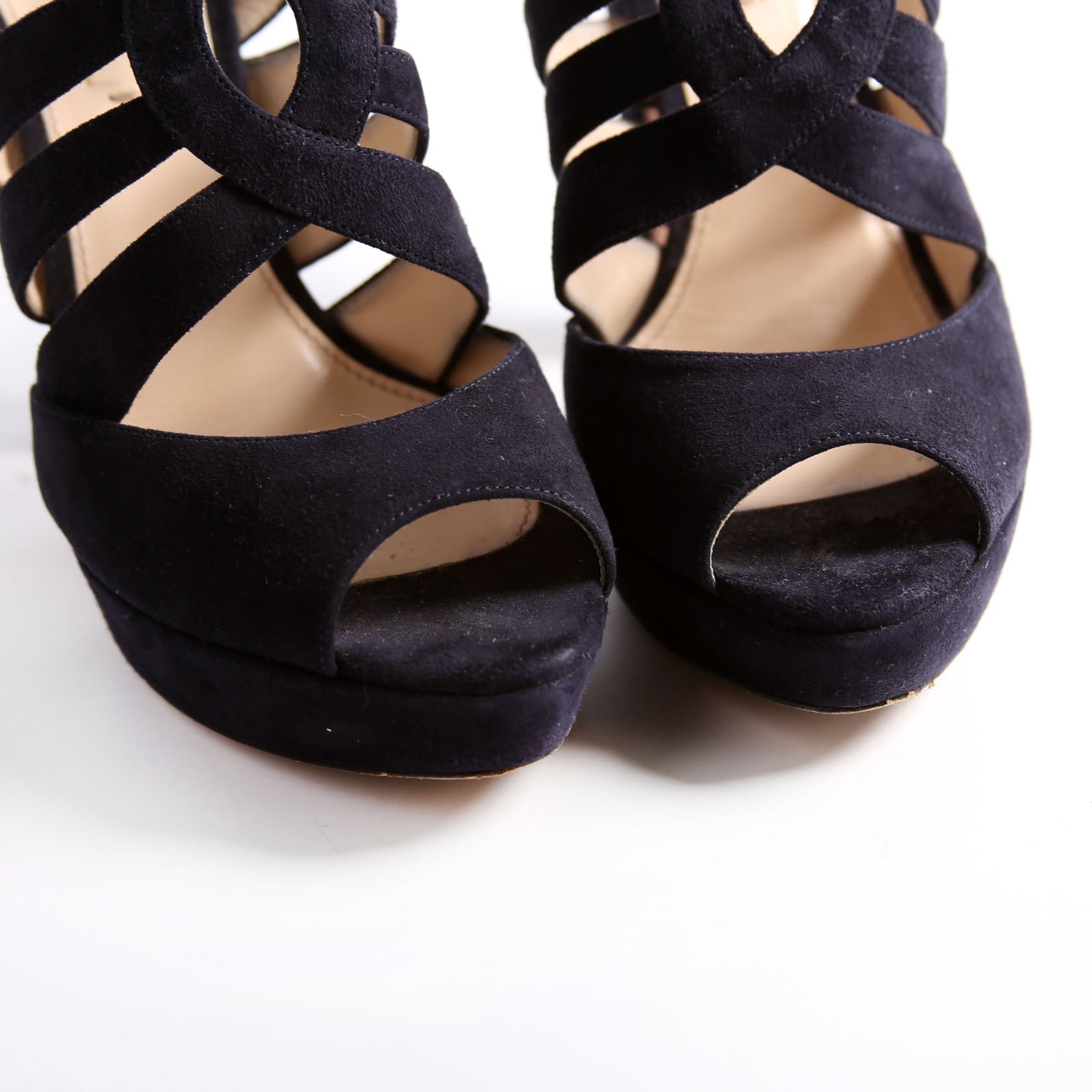 Crisscross Suede Platform Sandal Heels Size 38.5 Navy