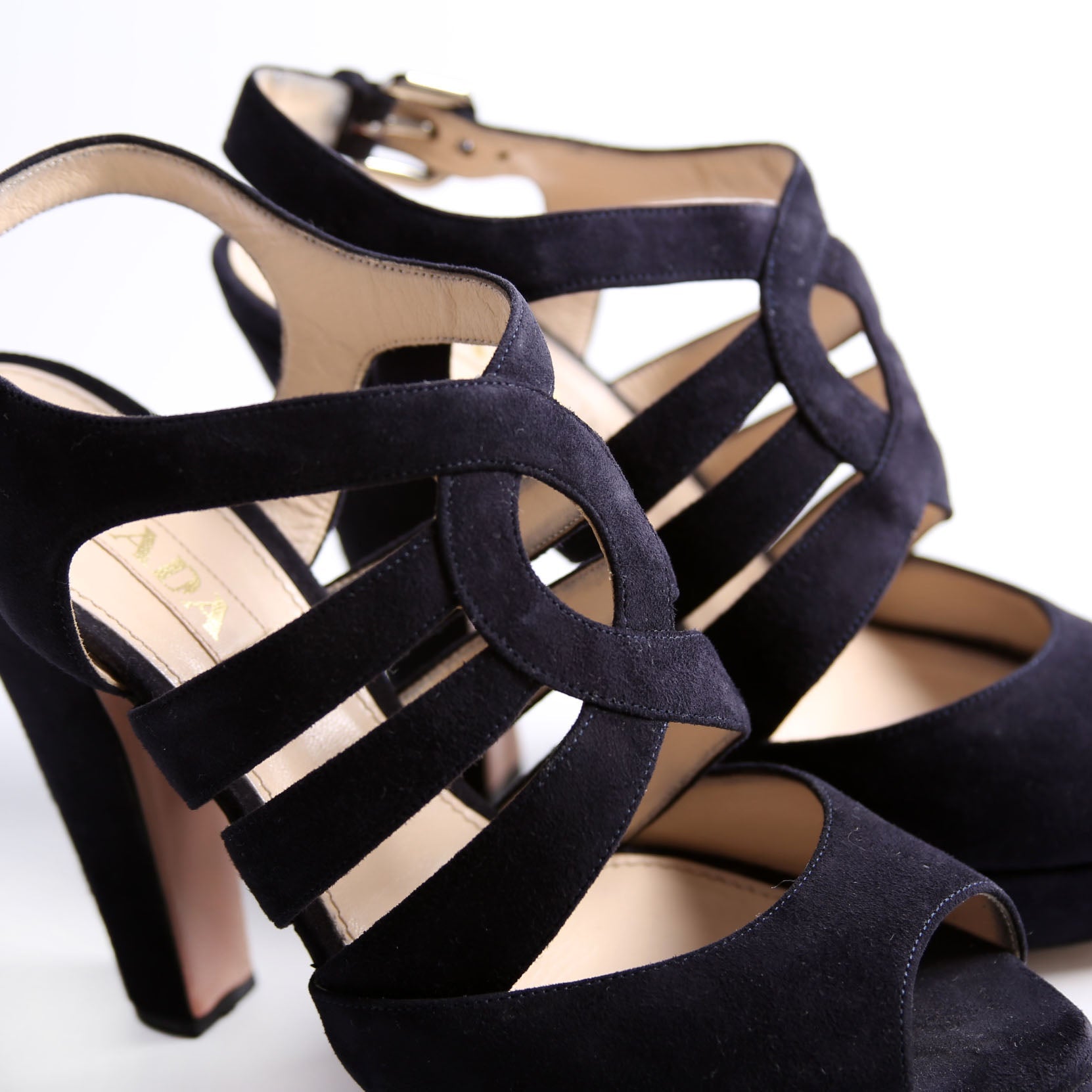 Crisscross Suede Platform Sandal Heels Size 38.5 Navy