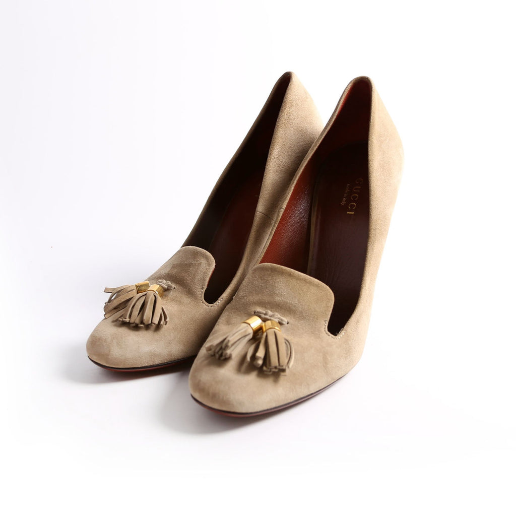 Suede Tassel Heels Size 38 Taupe