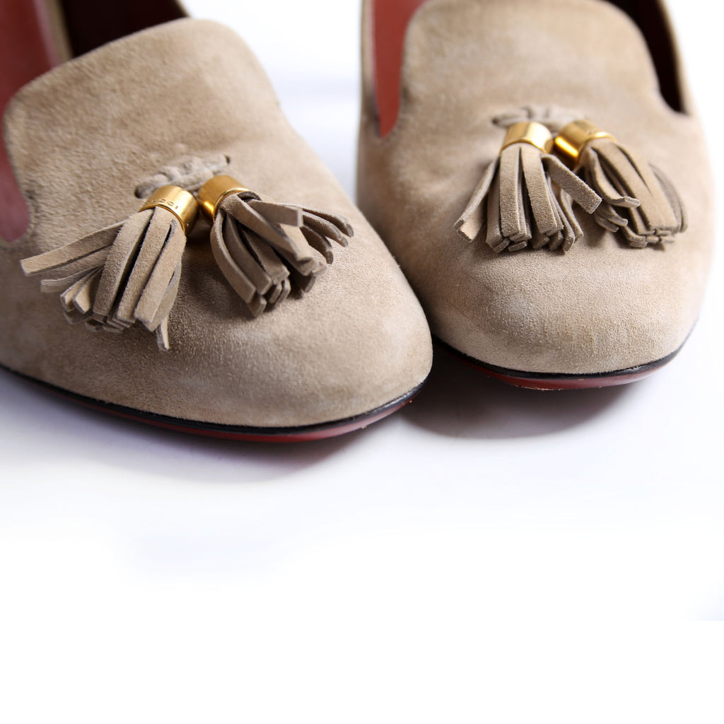 Suede Tassel Heels Size 38 Taupe