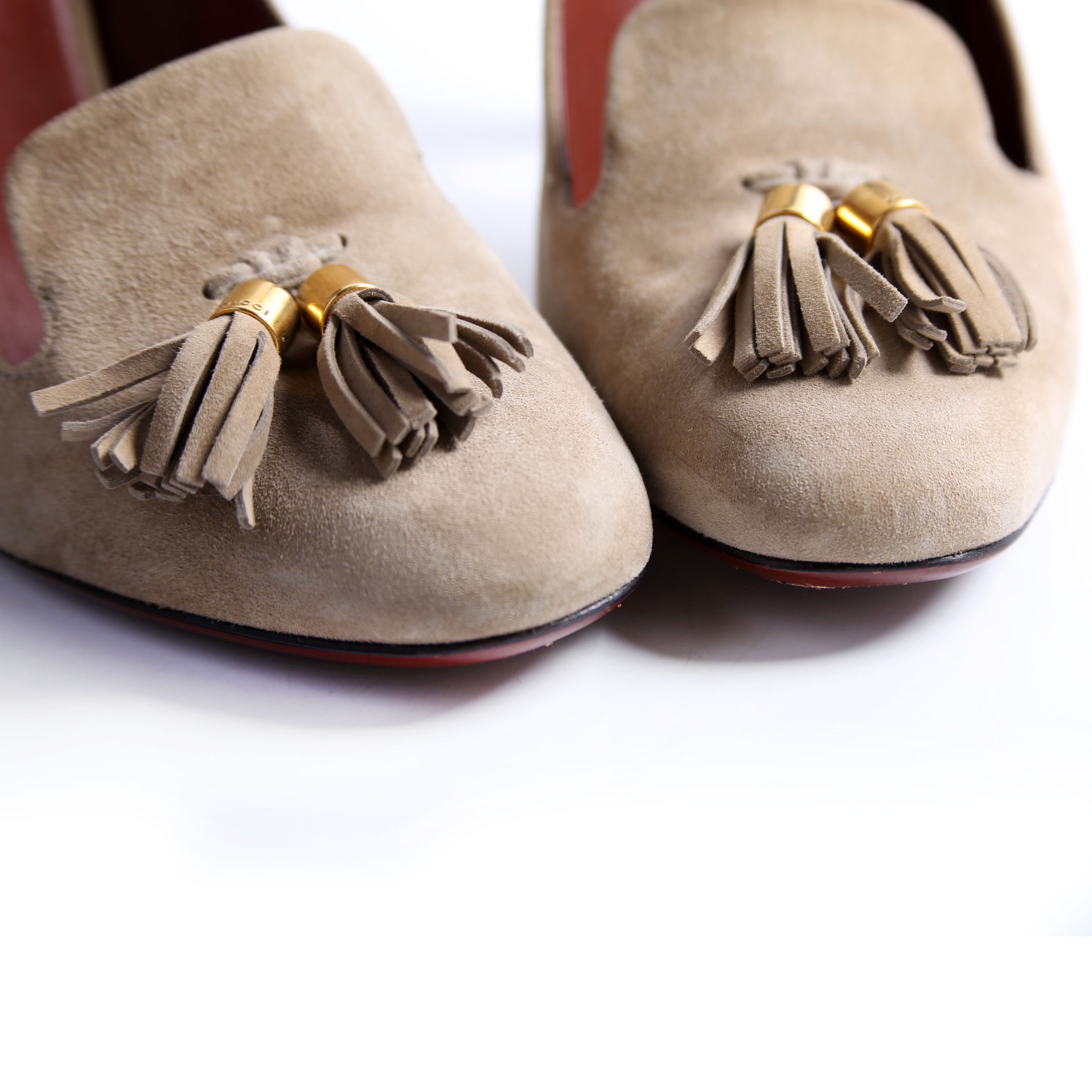 Suede Tassel Heels Size 38 Taupe
