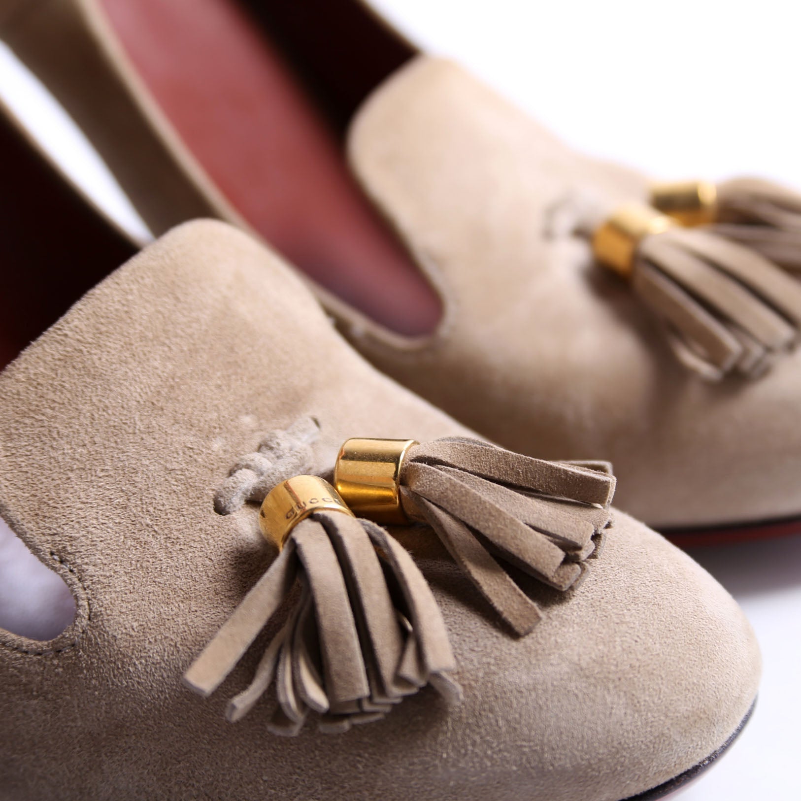 Suede Tassel Heels Size 38 Taupe