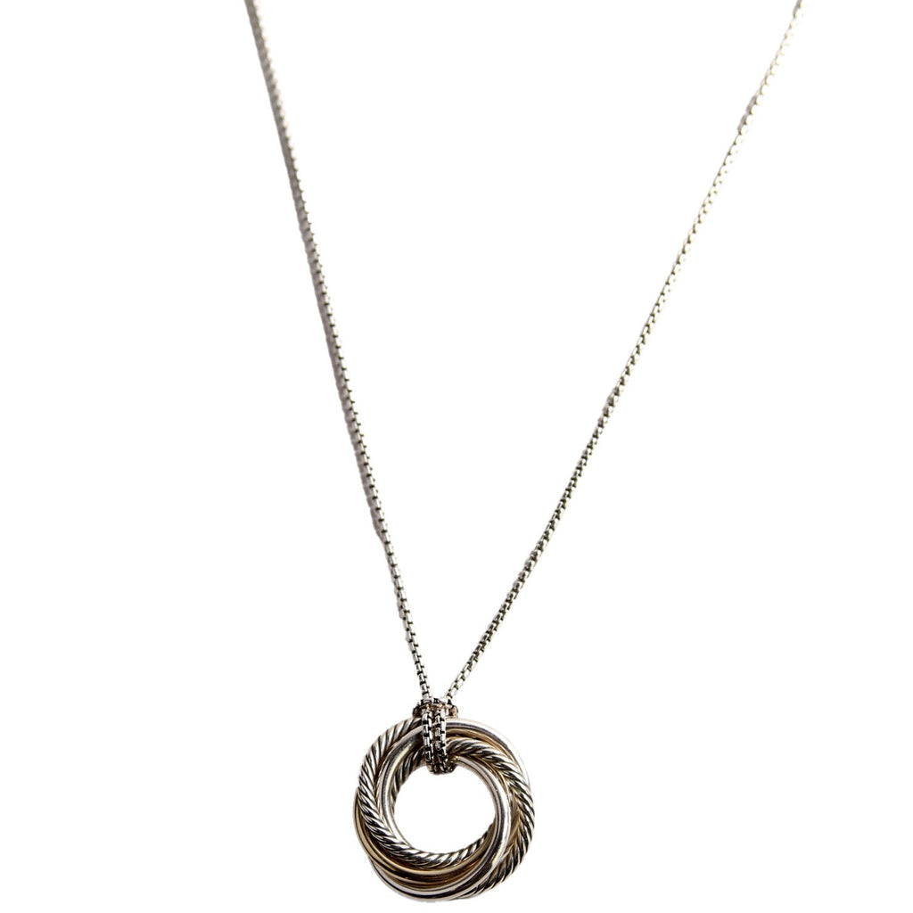 Crossover Pendant 28MM Long Necklace 925/14K