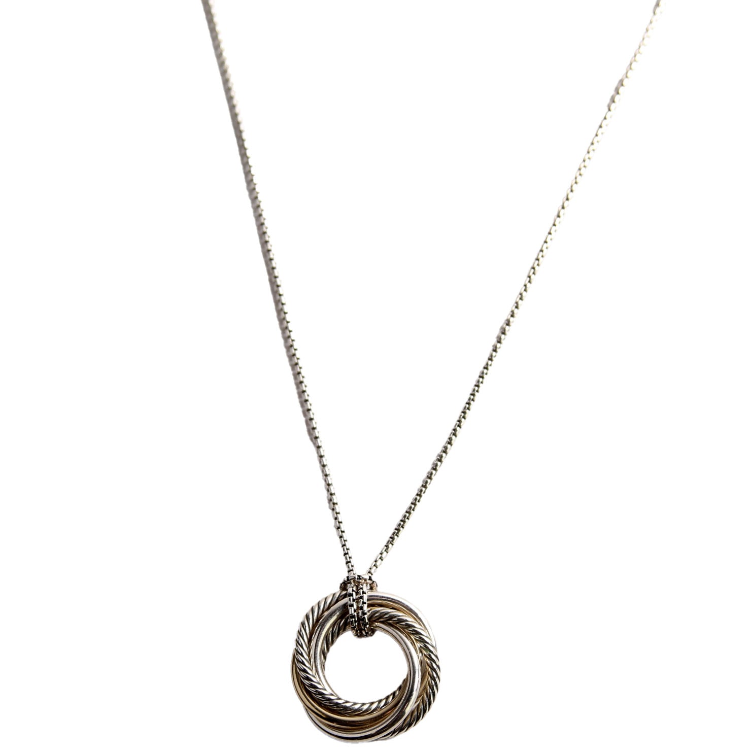 Crossover Pendant 28MM Long Necklace 925/14K