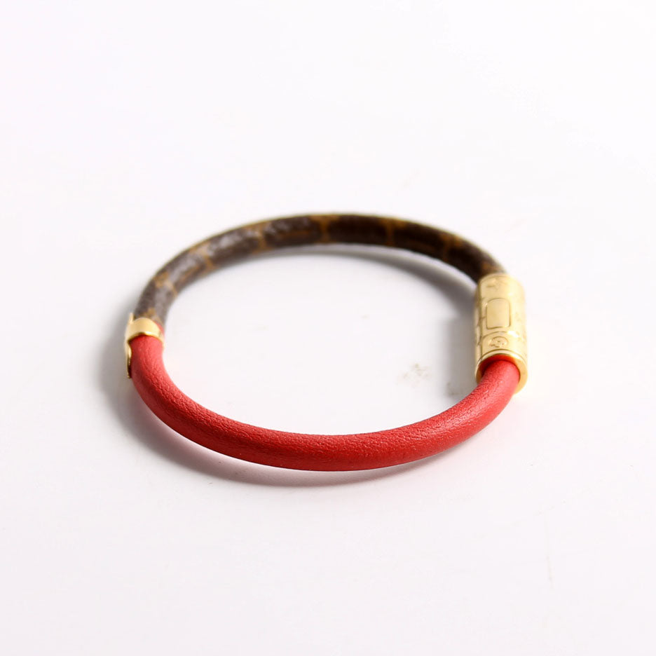 Daily Confidential Monogram/Leather Bracelet Red