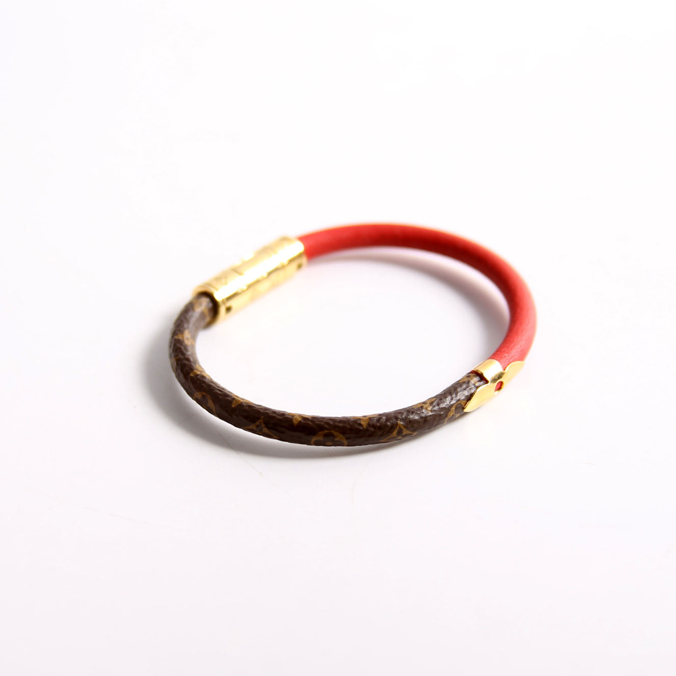 Daily Confidential Monogram/Leather Bracelet Red
