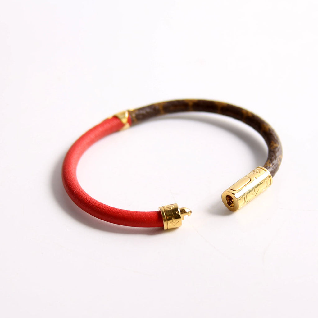 Daily Confidential Monogram/Leather Bracelet Red