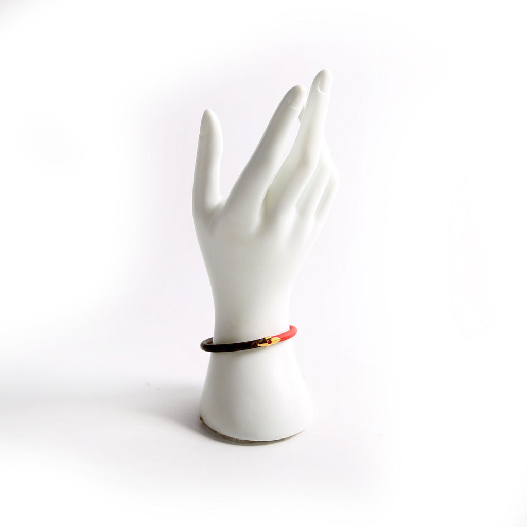 Daily Confidential Monogram/Leather Bracelet Red