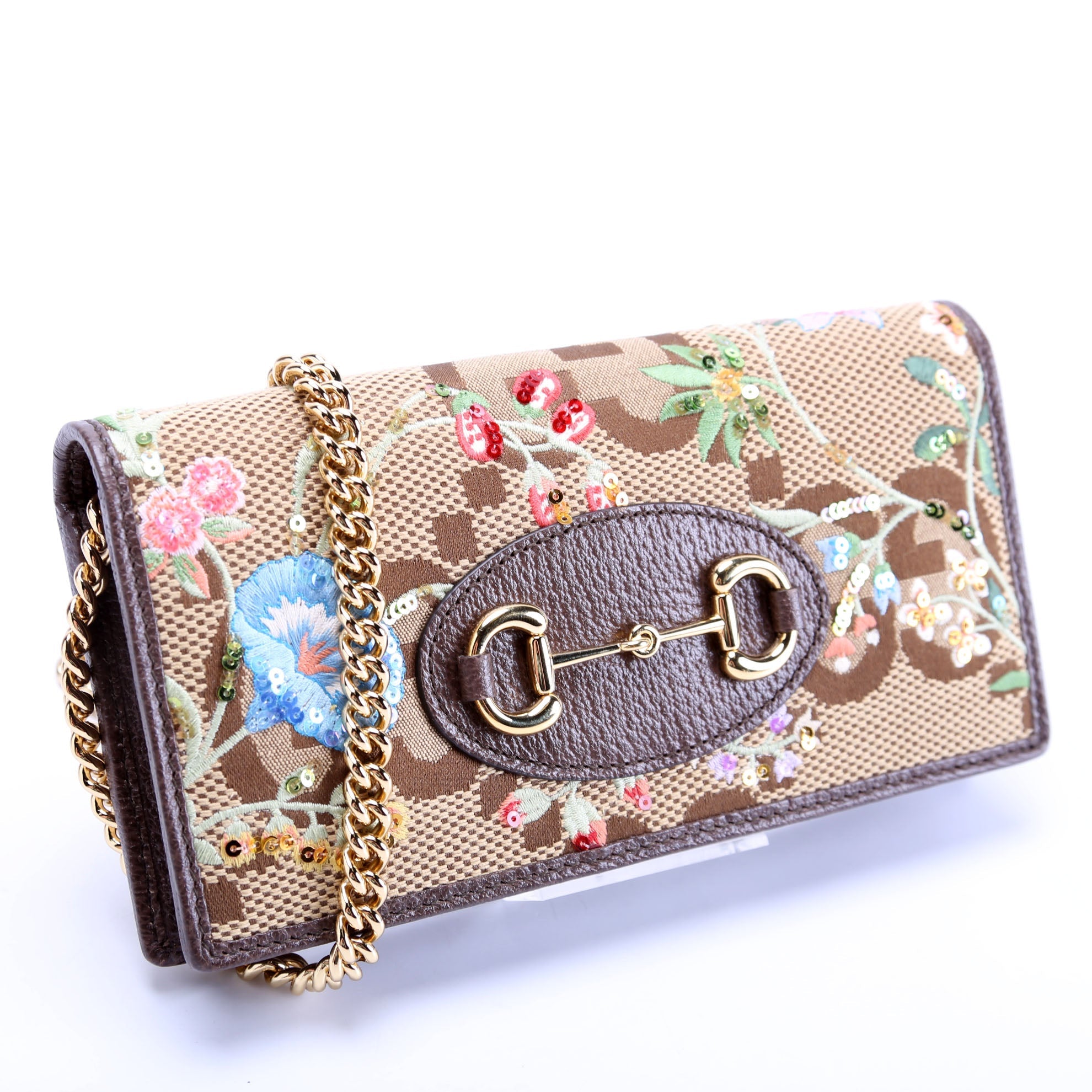 621892 Jumbo GG Embroidered Horsebit 1955 Wallet With Chain