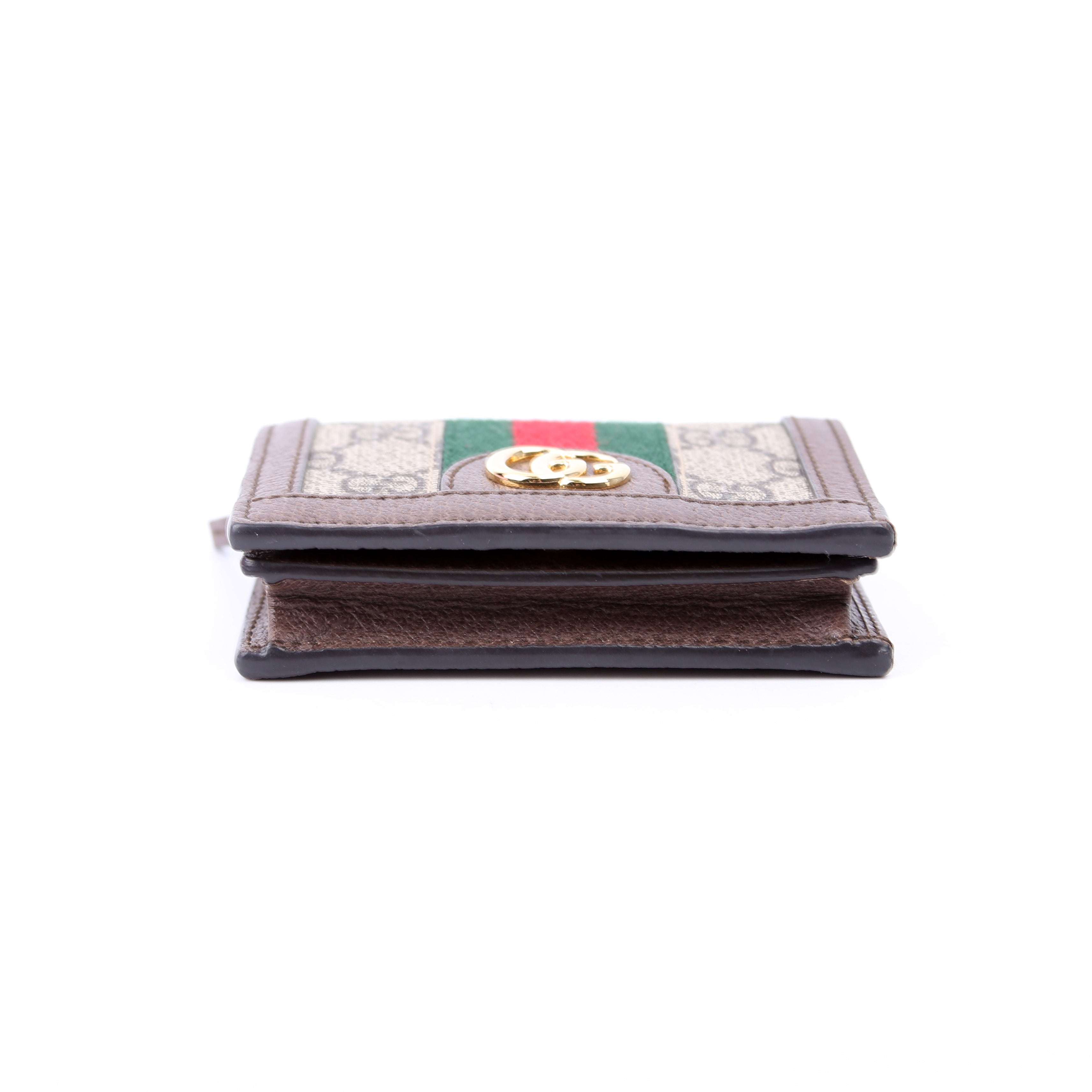 523155 Ophidia GG Card Case Wallet Brown